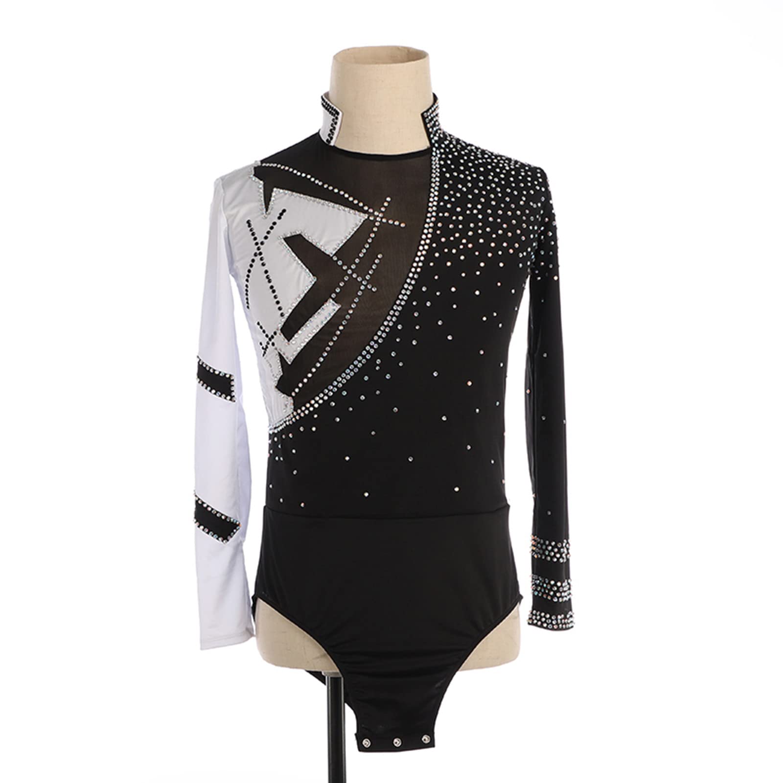 Boys & Men's Figure Skating Outfit - Colorblock Shiny Rhinestone Competition Costume | Kids & Adults Ice Skating Leotard for Gymnastics & Performance | Black+White | Perfect for Ice Shows, Competitions & Practice