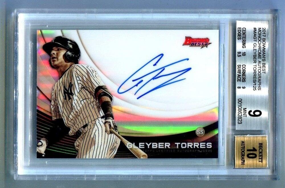 2017 Bowman's Best #MAGT Gleyber Torres Monochrome Yankees Autograph Card /125 BGS 9 Mint - Rare Baseball Trading Card for Collectors & Investors | Perfect for Display Cases, Sports Memorabilia Collections, and Yankees Fans Gifts