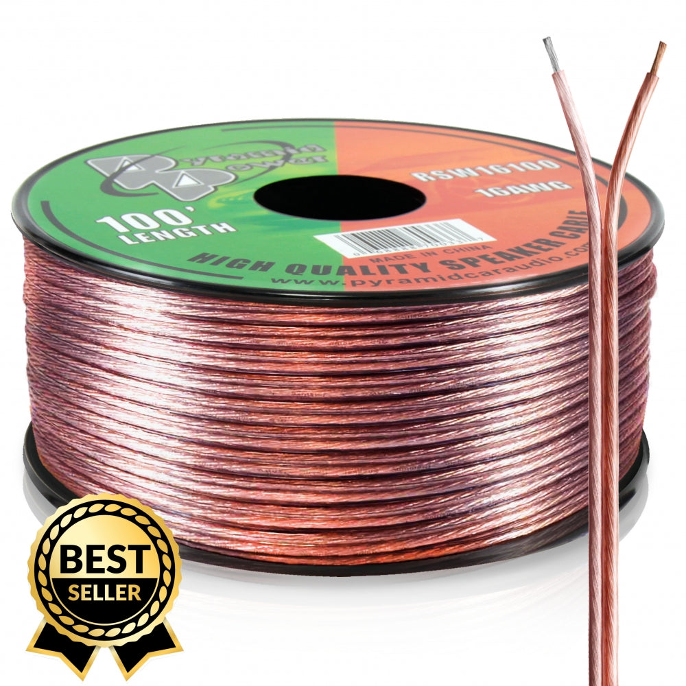 16 AWG 100ft Speaker Wire Spool - Oxygen-Free Copper (OFC) Audio Cable for Home Theater, Car Audio, and Stereo Systems - High Quality 16 Gauge 100 Feet Bulk Roll