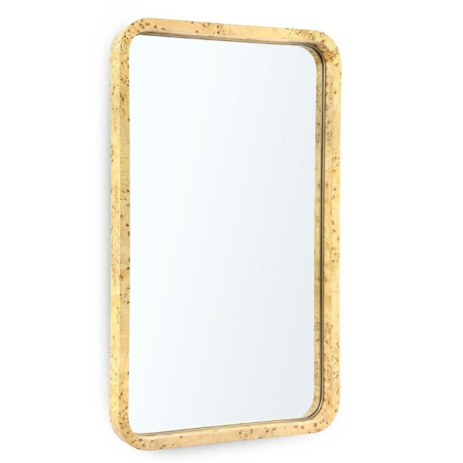 Elegant Clear Lacquered Burl Wood Framed Emil Large Wall Mirror - Perfect for Living Room, Bedroom & Entryway Decor