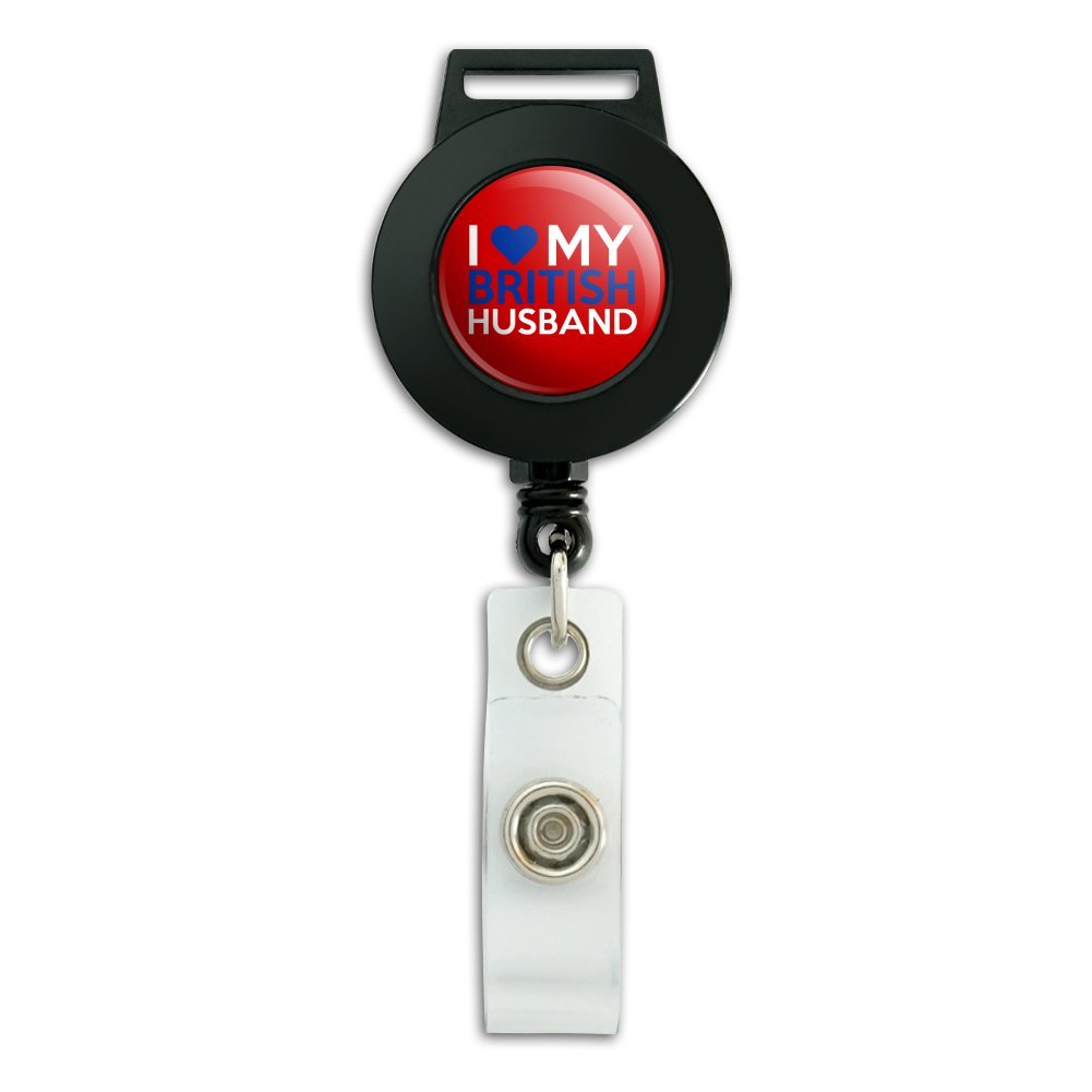 I Love My British Husband Retractable Lanyard with Badge Holder - Perfect for ID Cards, Keys & Work Accessories at Office, School & Events