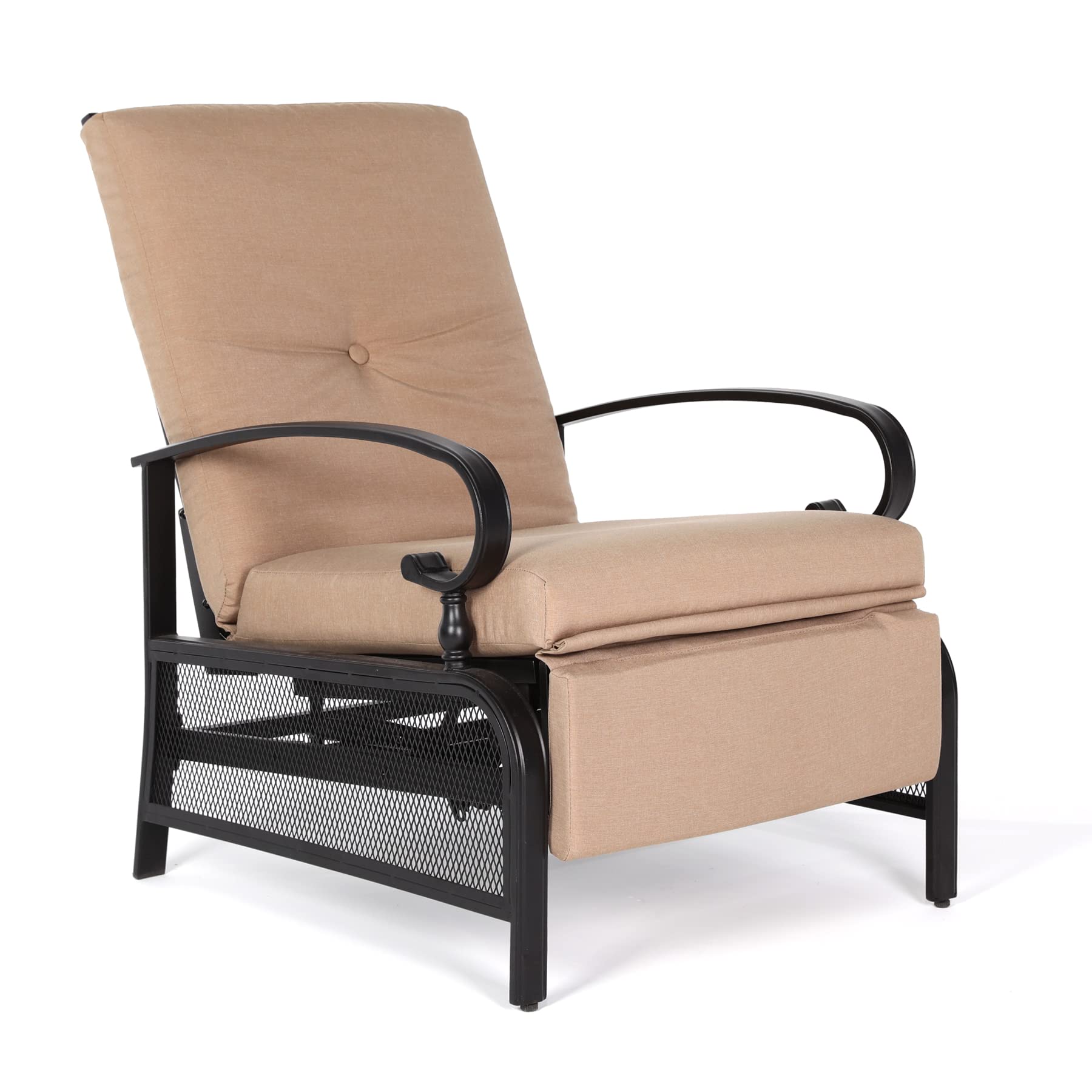 MEOOEM Patio Recliner Chair - Heavy Duty 300lbs Capacity Metal Outdoor Lounge Chair with Removable Cushion, Adjustable Reclining Back - Perfect for Poolside, Backyard, Deck & Garden Relaxation