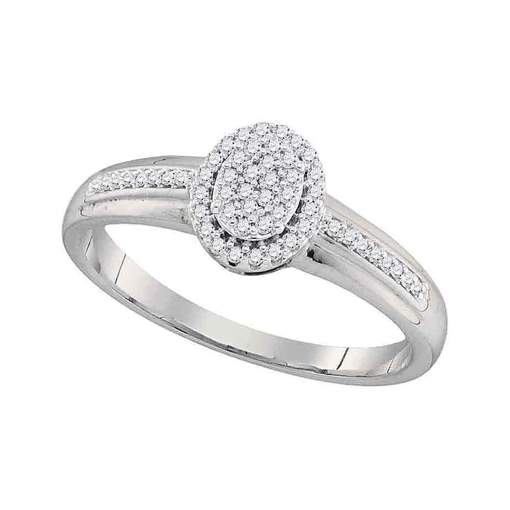 10K White Gold Women's Round Diamond Oval Cluster Ring - 1/6 CTTW Elegant Wedding, Engagement & Anniversary Jewelry Gift for Her