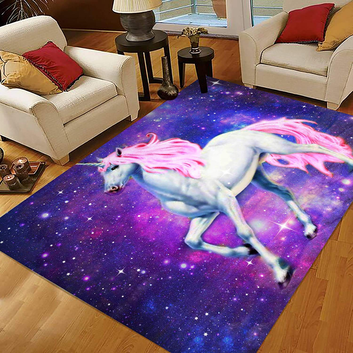 3D Unicorn Galaxy Rug for Girls Bedroom - Soft Fluffy Area Rug 2x3 ft - Kids Room Decor, Playroom Mat, Nursery Floor Carpet - Perfect for Bedside, Play Area & Fantasy Themed Rooms