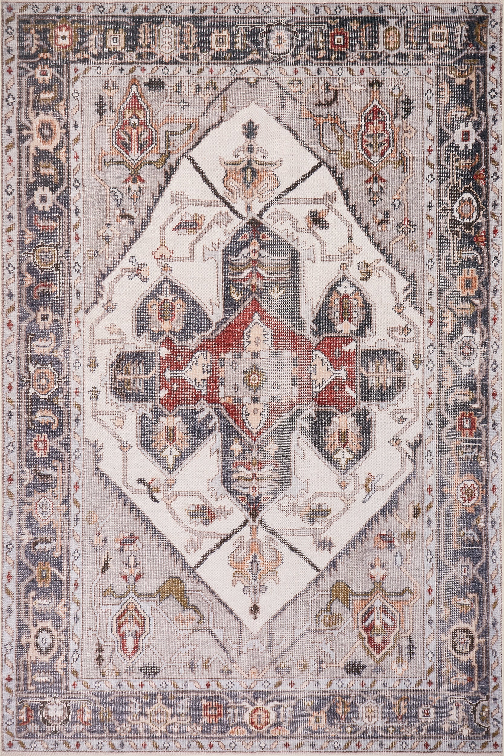 Crystalline Medallion Spill Proof Washable Rug - Non-Slip Beige Area Rug for Living Room, Bedroom, Kitchen | Waterproof & Stain Resistant Floor Mat for Home Decor