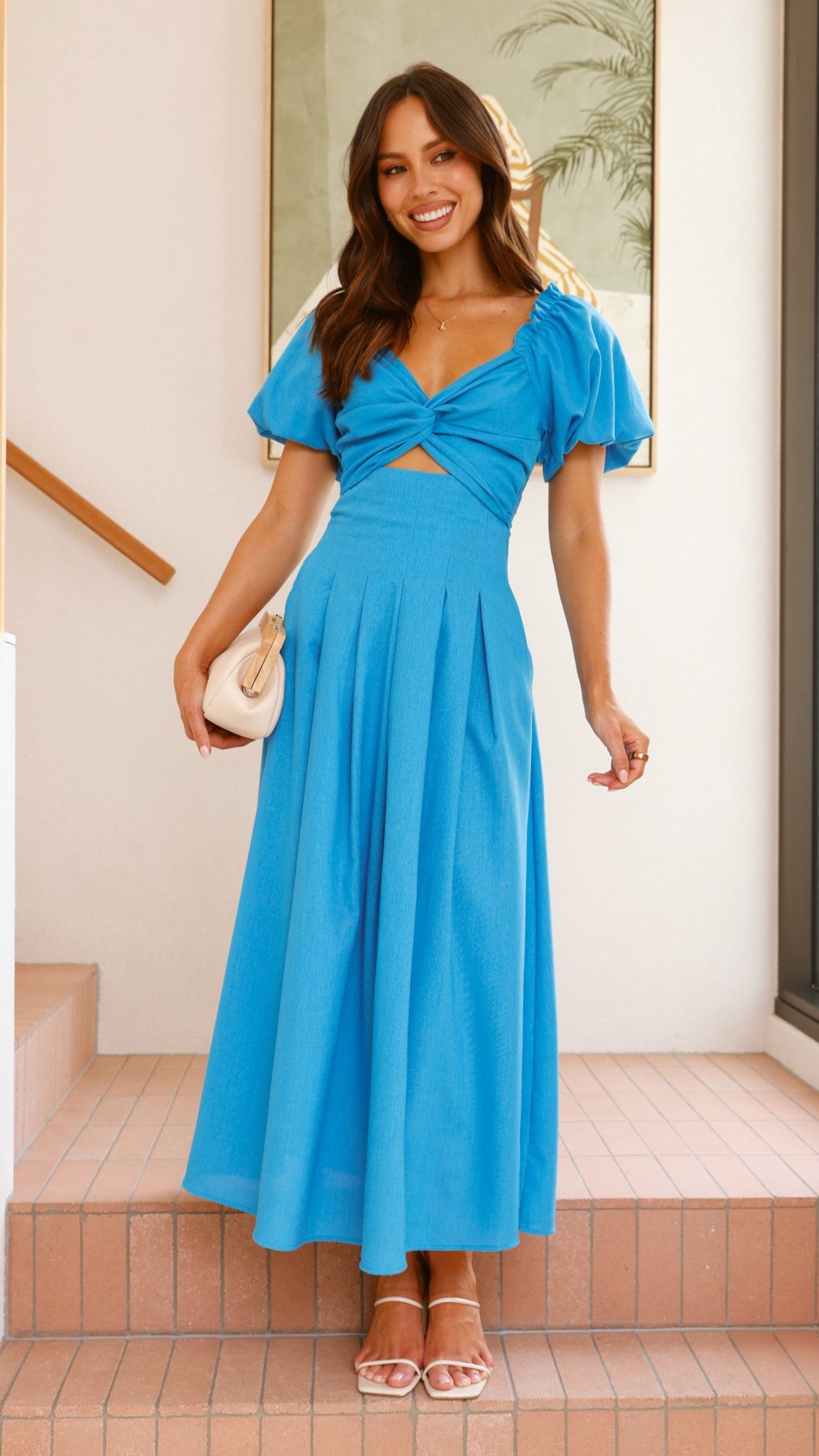 Christina Maxi Dress in Blue - Elegant Flowy Long Dress for Women, Perfect for Beach Vacations, Summer Parties & Casual Outings