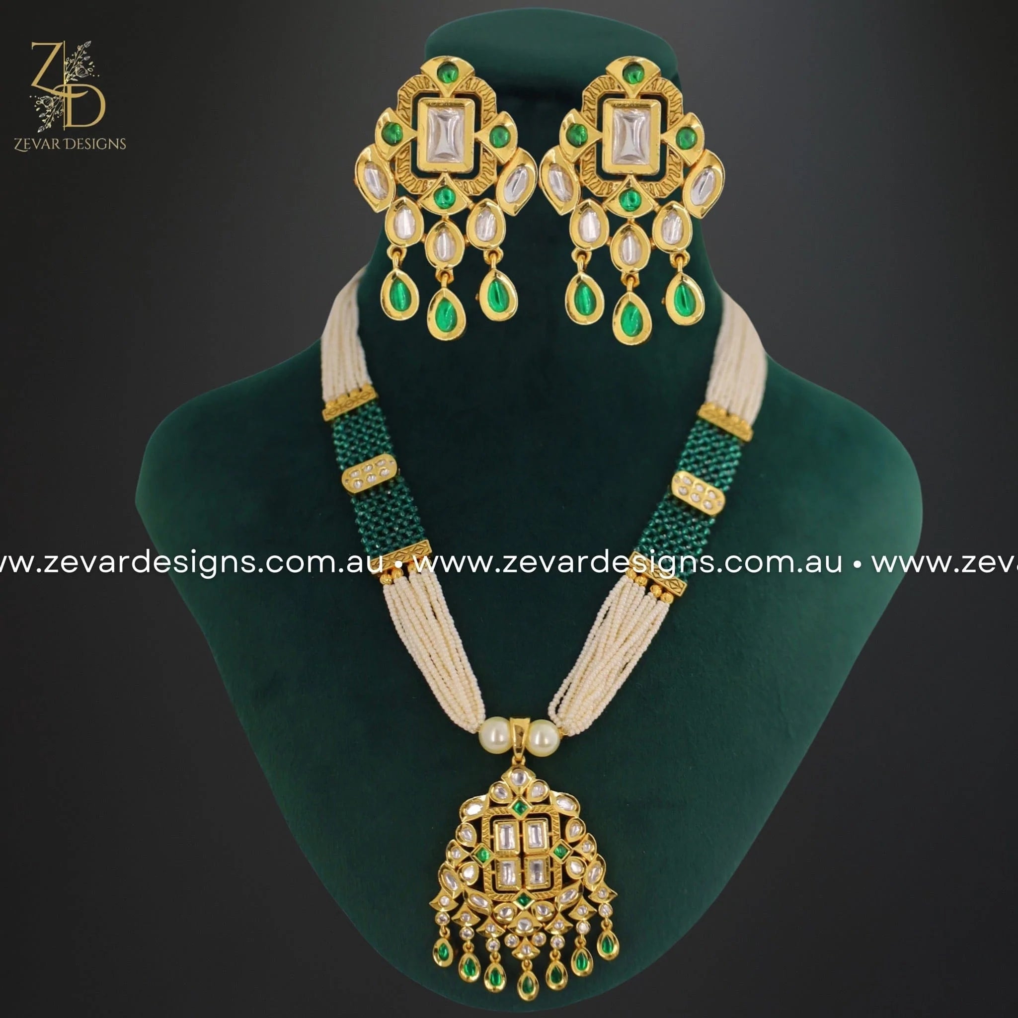 Exquisite Kundan & AD Pendant Set in Emerald Green | Traditional Indian Jewelry for Women | Perfect for Weddings, Parties & Special Occasions
