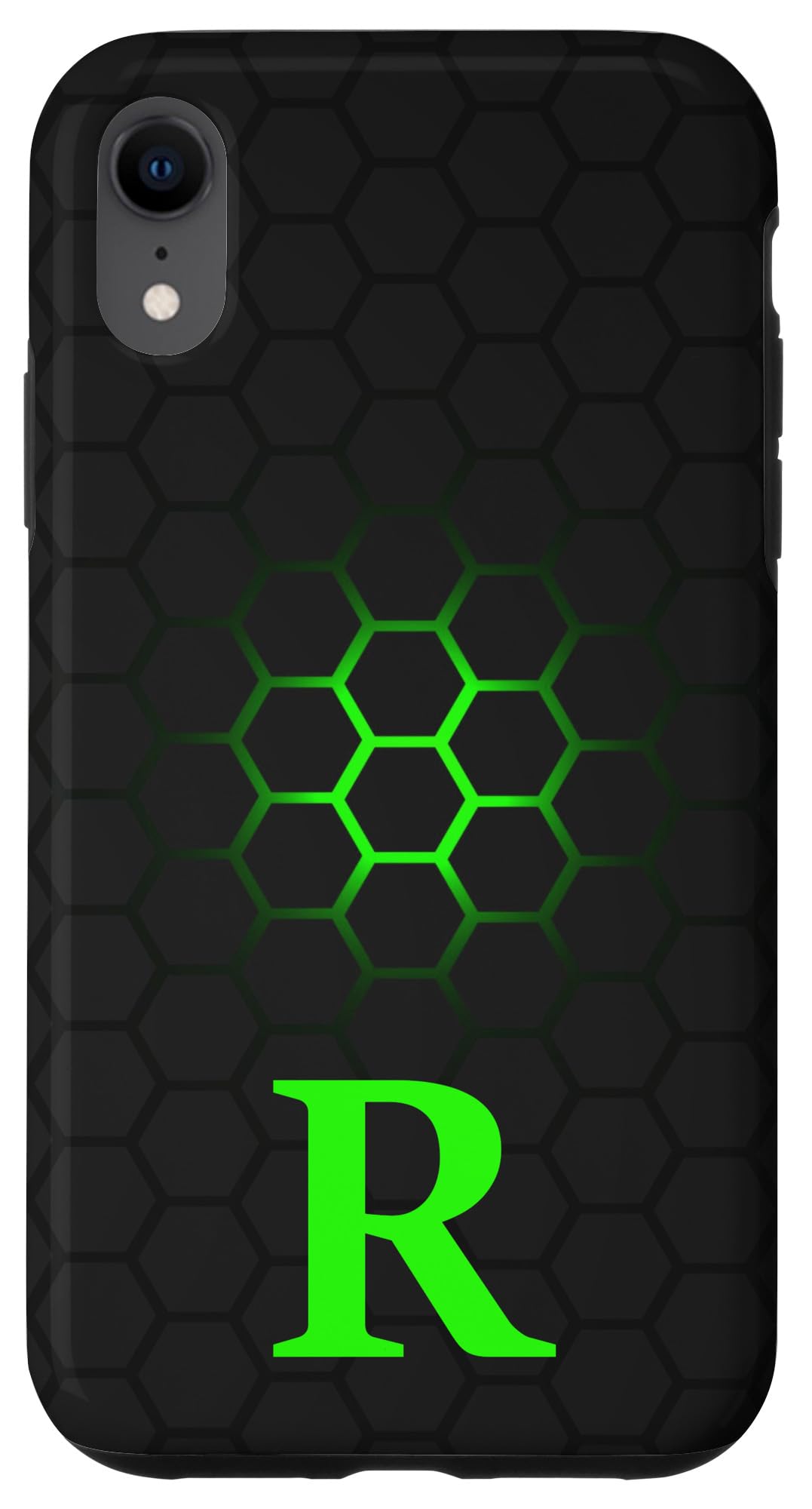 iPhone XR Lime Green Black Phone Case with Letter R - Stylish Green R Initial Case for Everyday Protection and Personalization