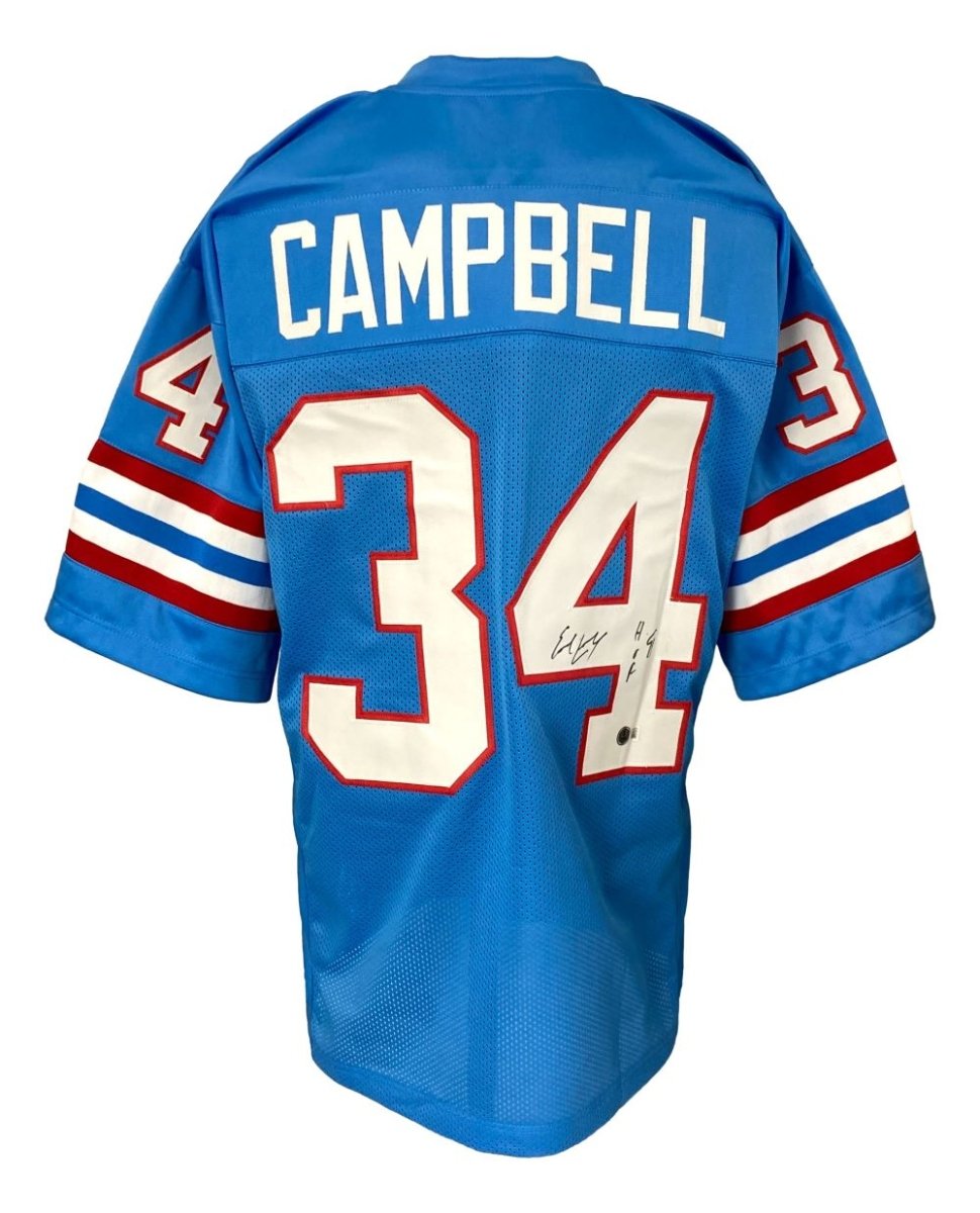 Earl Campbell Autographed Houston Oilers Light Blue Football Jersey - HOF 91 Inscribed BAS ITP - Perfect for Sports Memorabilia Collectors and NFL Fans Display