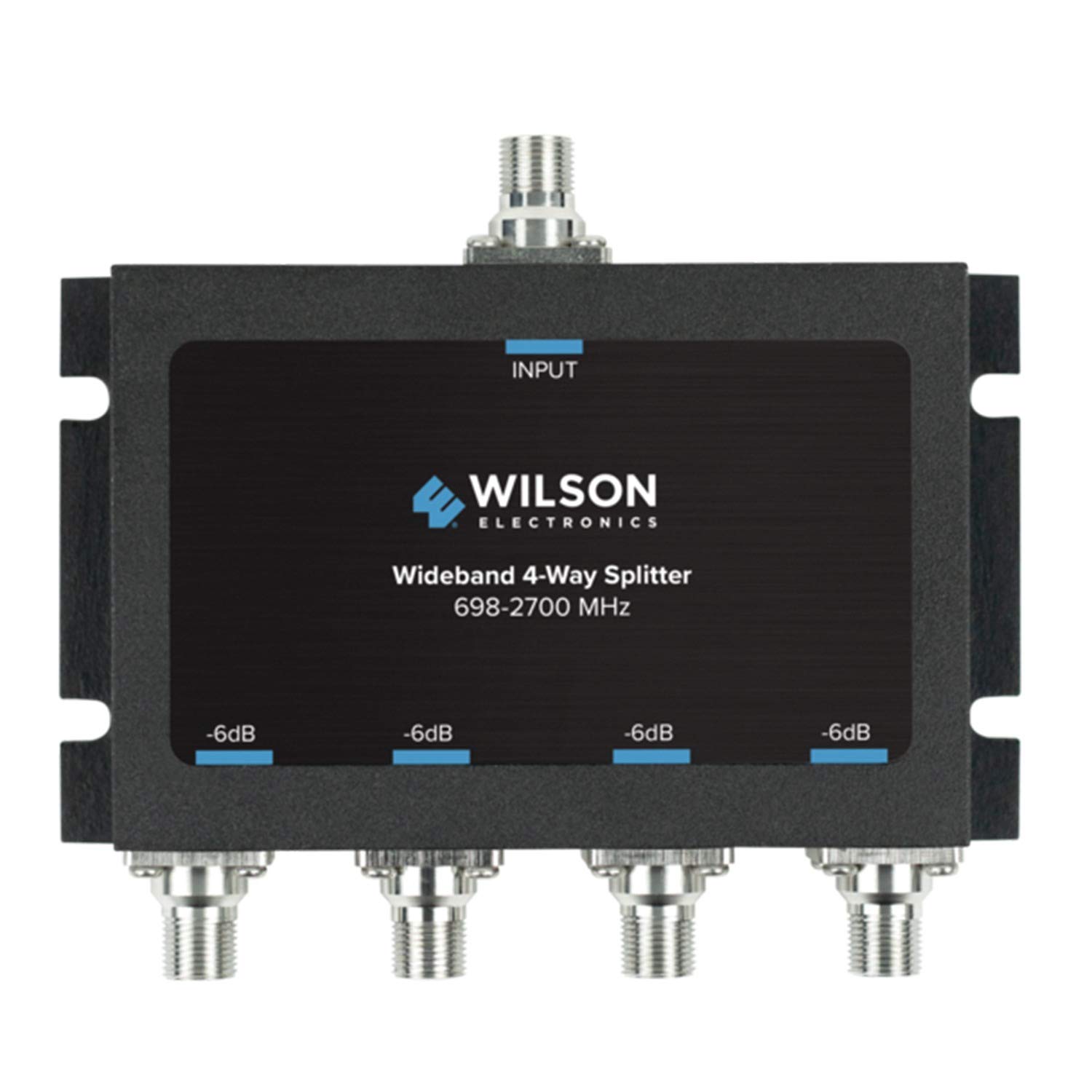 Wilson Electronics 850036 Wideband 4-Way Splitter with F-Female Connector - High Performance Signal Distribution for Cable TV, Satellite & Internet (Black) - Perfect for Home Theater & Multi-Room AV Setups