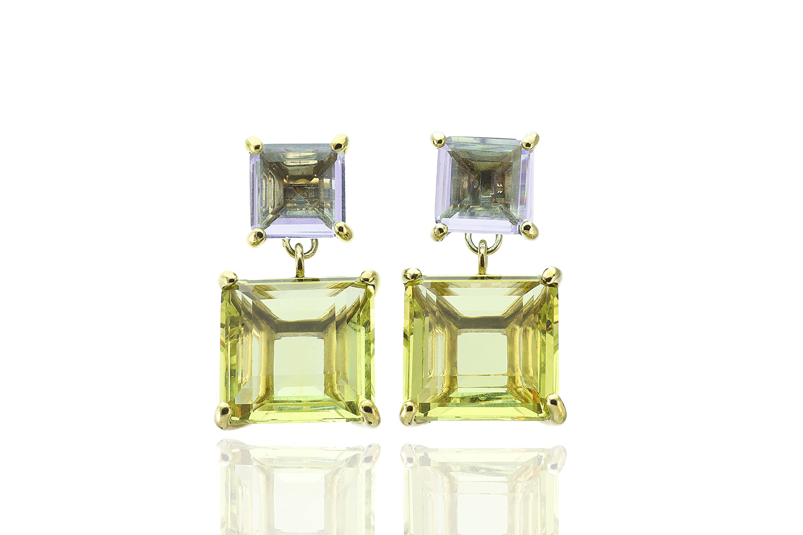 Multi-Stone Square Tanzanite & Lemon Quartz Dangle Earrings - 14K Gold Filled Long Drop Earrings - Customizable Birthstone Jewelry - December Birthstone Gift - Elegant Bridal & Evening Wear Accessories for Weddings, Parties & Special Occasions