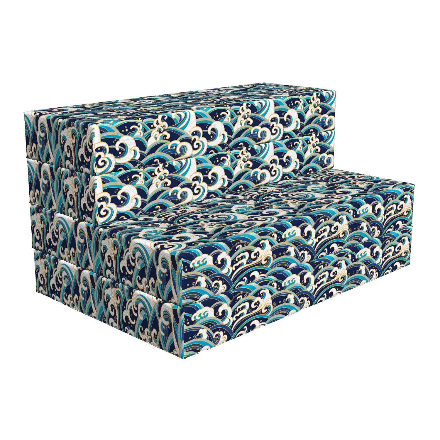 Ambesonne Nautical Foldable Mattress - Ocean Waves Design Waterproof Guest Bed for Boats, Camping & Beach Trips | Portable Floor Mat for Outdoor Adventures