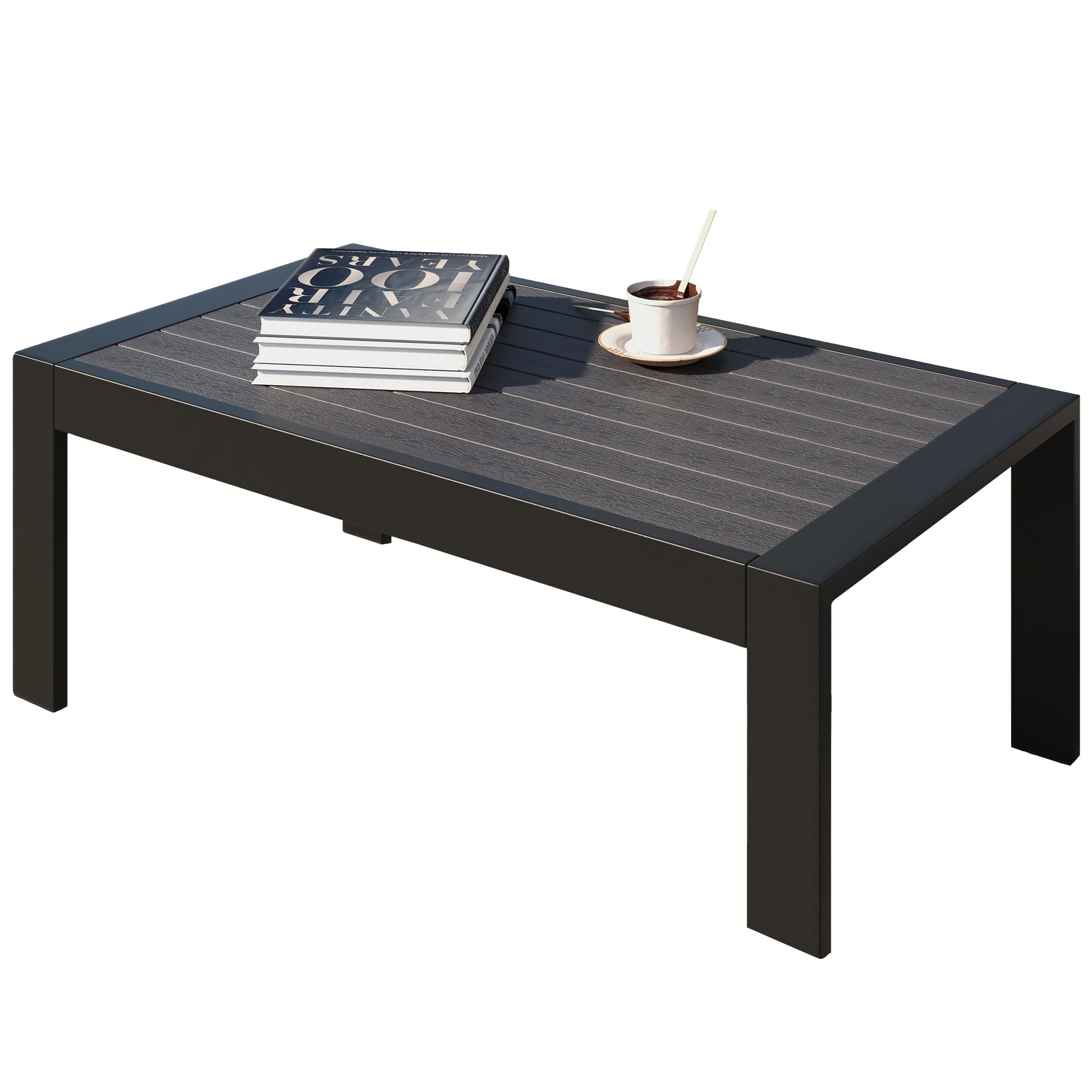 All-Weather Aluminum Outdoor Coffee Table - Modern Black Rectangle Patio Table for Balcony, Garden, and Poolside Relaxation