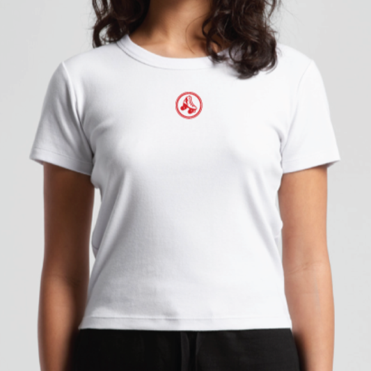 RollerFit Roller Sports Baby Tee - Soft Cotton White T-Shirt for Skating, Roller Derby & Casual Wear | Women's Athletic Top for Fitness & Street Style