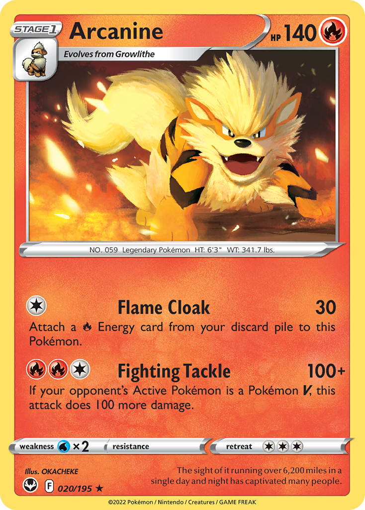 Arcanine Pokemon Card 020/195 - Rare Collectible Trading Card for Battles & Display