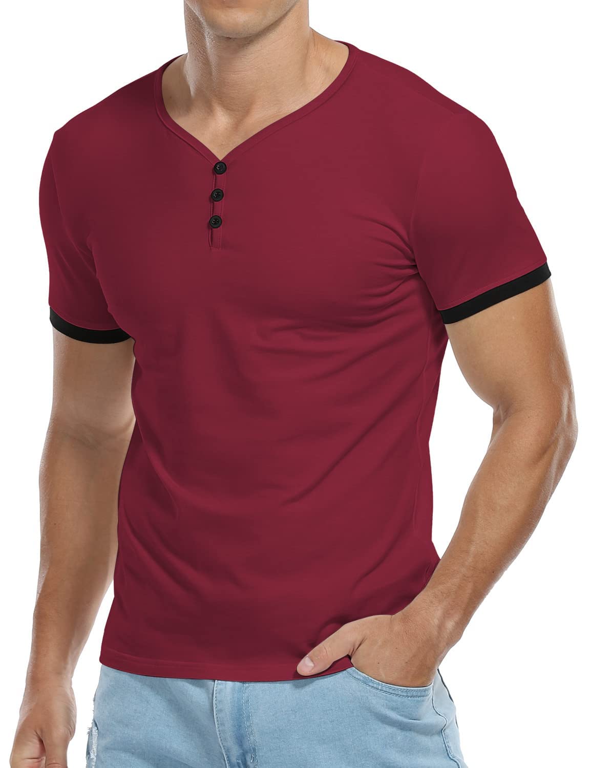 KUYIGO Men's Short Sleeve Henley T-Shirt - Button Placket Cotton Shirt for Casual Wear, Summer Outfits & Everyday Comfort