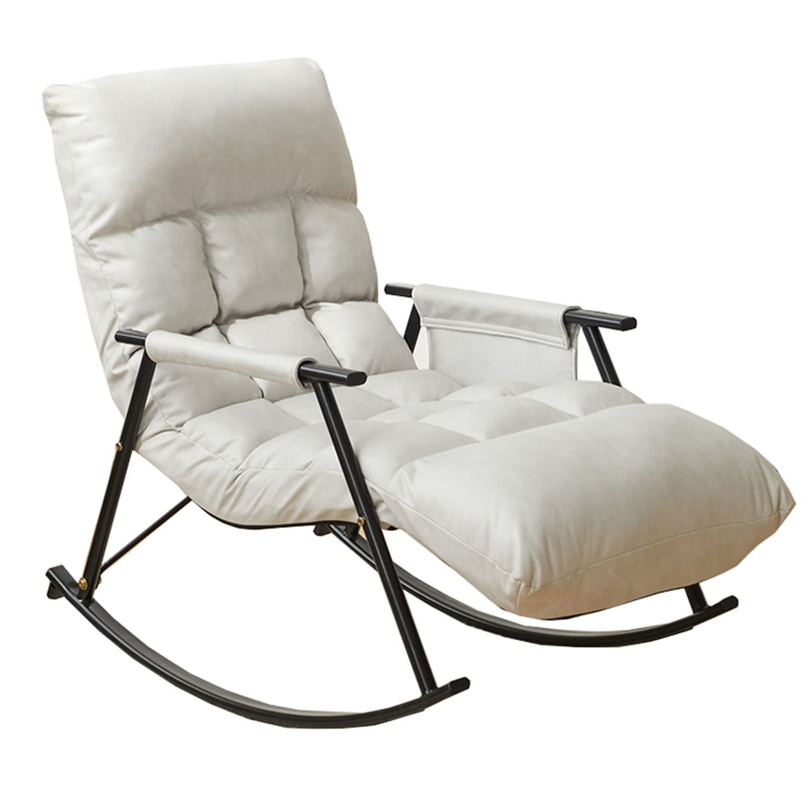 Foldable Padded Floor Lounger Chair with Side Pocket - Zero Gravity Rocking Chair for Living Room, Bedroom & Office - Comfortable Nursing Reading Chair for Relaxing, Meditation & Gaming - Beige