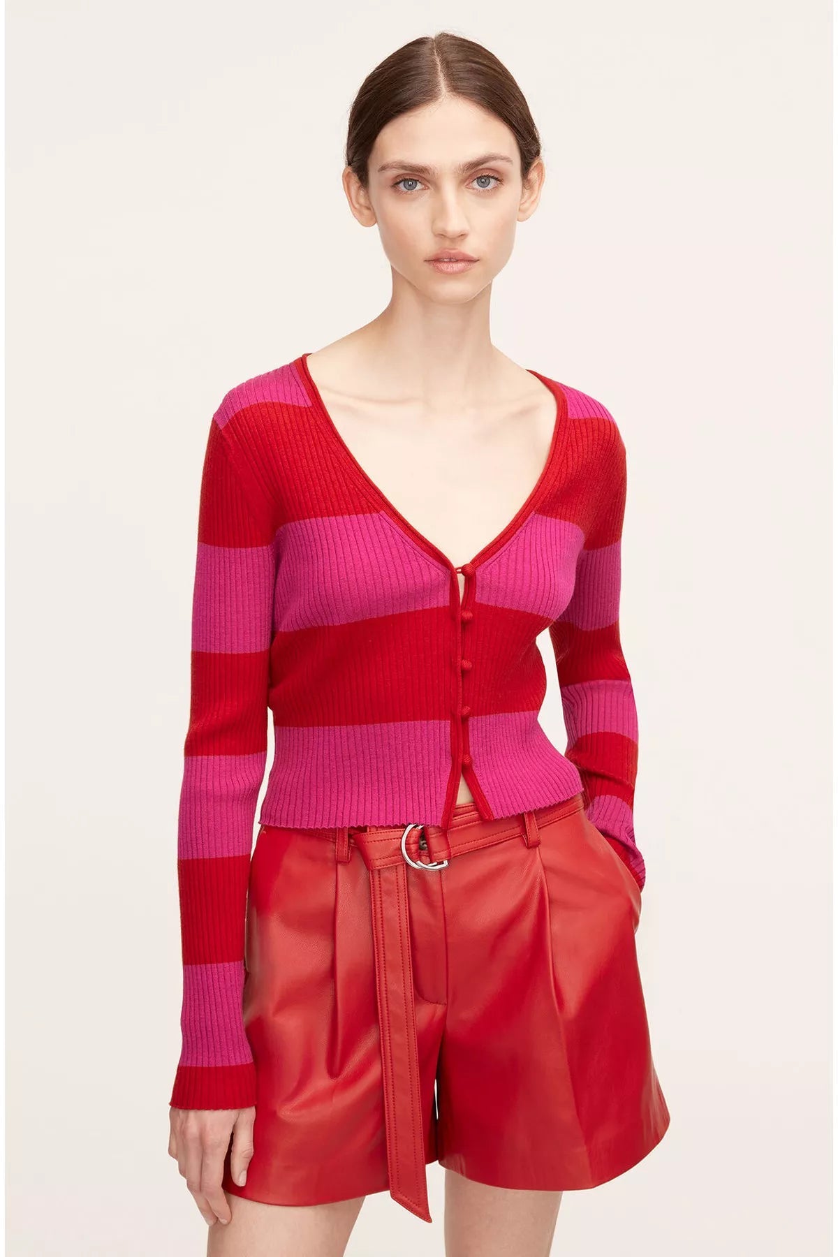 Rib Merino Striped Cropped Cardigan Women's Soft Wool Knit Sweater - Perfect for Fall Layering & Casual Outfits