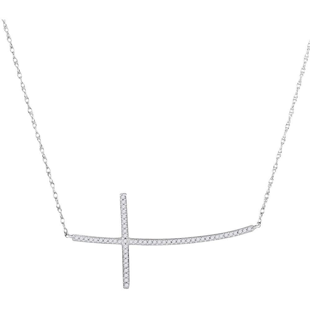 10K White Gold Women's Round Diamond Horizontal Cross Pendant Necklace - 1/6 CTTW - Perfect for Everyday Wear, Gift Giving & Special Occasions