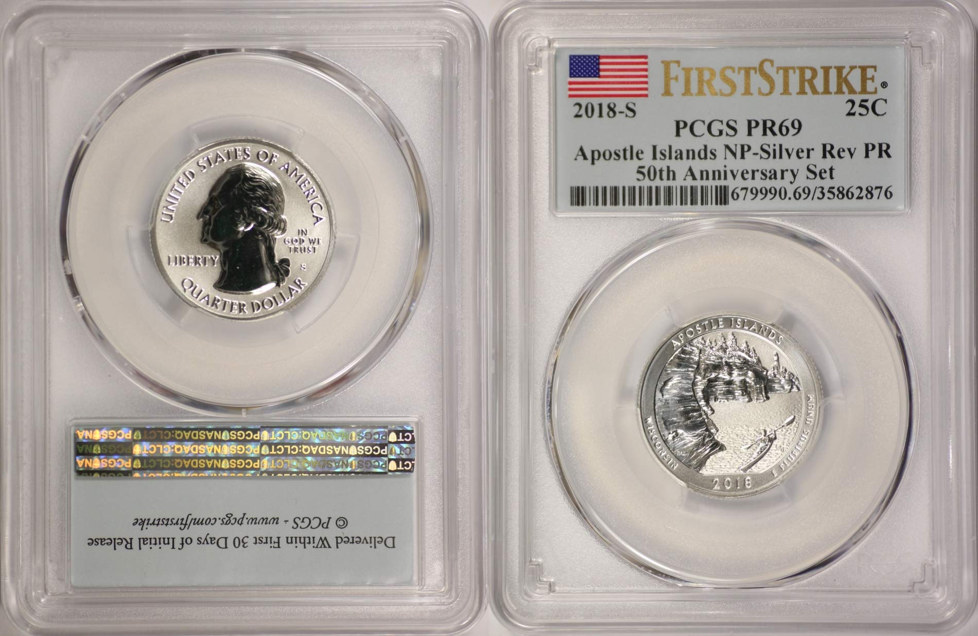 2018 S United States Silver Reverse Proof National Parks Quarter Set - First Strike PCGS PR-69 - Perfect for Coin Collectors & Investors | Display Case & Gift Box Included