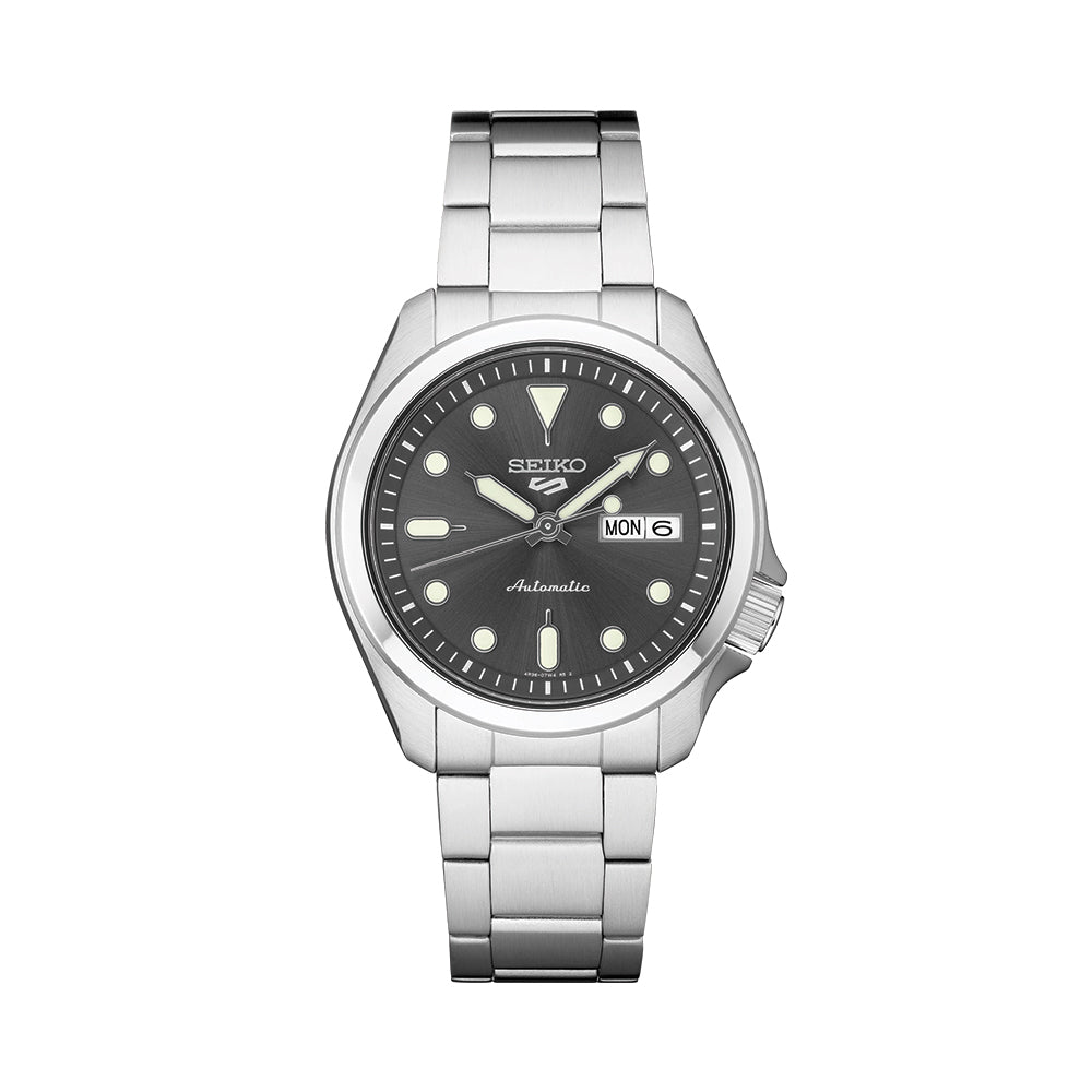 Seiko SRPE51 5 Sports 40mm Automatic Watch - Grey Dial on Stainless Steel Bracelet | Men's Diver Style Watch for Swimming, Diving & Everyday Wear