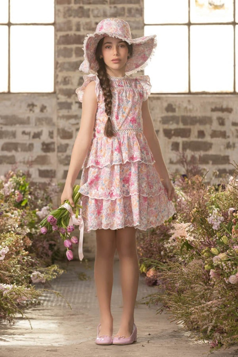 Girls Harlow Frill Dress Size 14 - Elegant Floral Print Party Dress for Birthday, Easter & Special Occasions