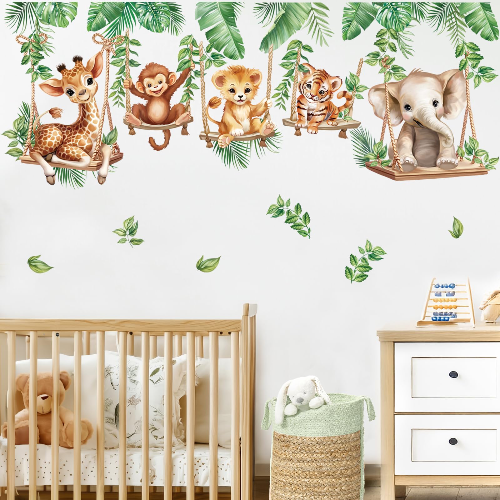 Wondever Jungle Animal Wall Stickers - Baby Lion, Elephant, Giraffe & Tropical Leaves Peel and Stick Decals for Nursery, Kids Bedroom & Living Room | Fun Jungle Theme Decor for Children's Rooms & Play Areas