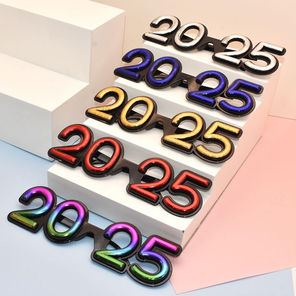 SWYOUN 5PCS 2025 Plastic Party Glasses - New Year's Eve & Graduation Celebration Supplies - Class of 2025 Photo Props for NYE Parties, Graduation Ceremonies & Festive Events