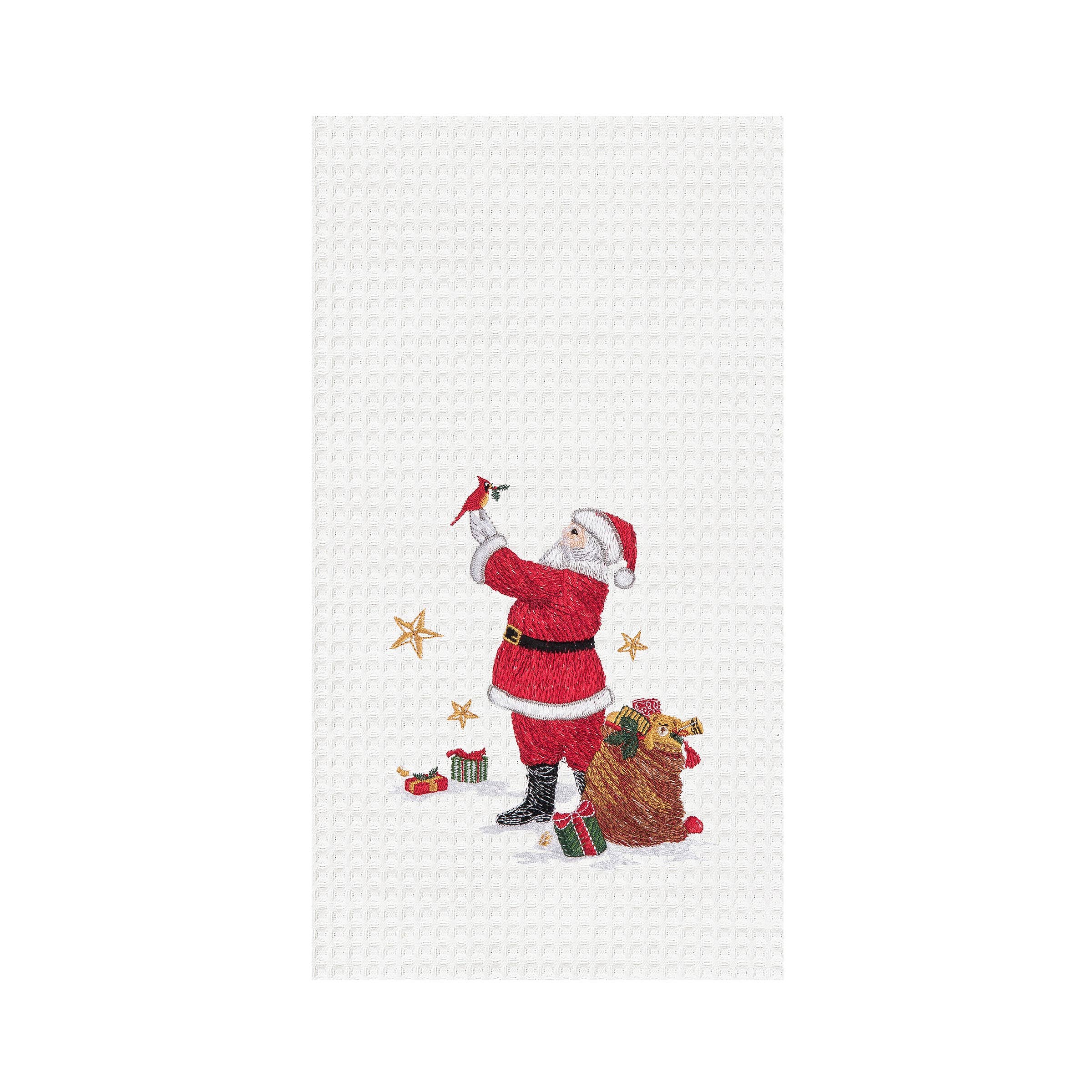 Festive Christmas Santa and Cardinal Printed Kitchen Towels - Holiday Decor & Dish Drying - Perfect for Christmas Gifts, Home Decor, and Kitchen Use