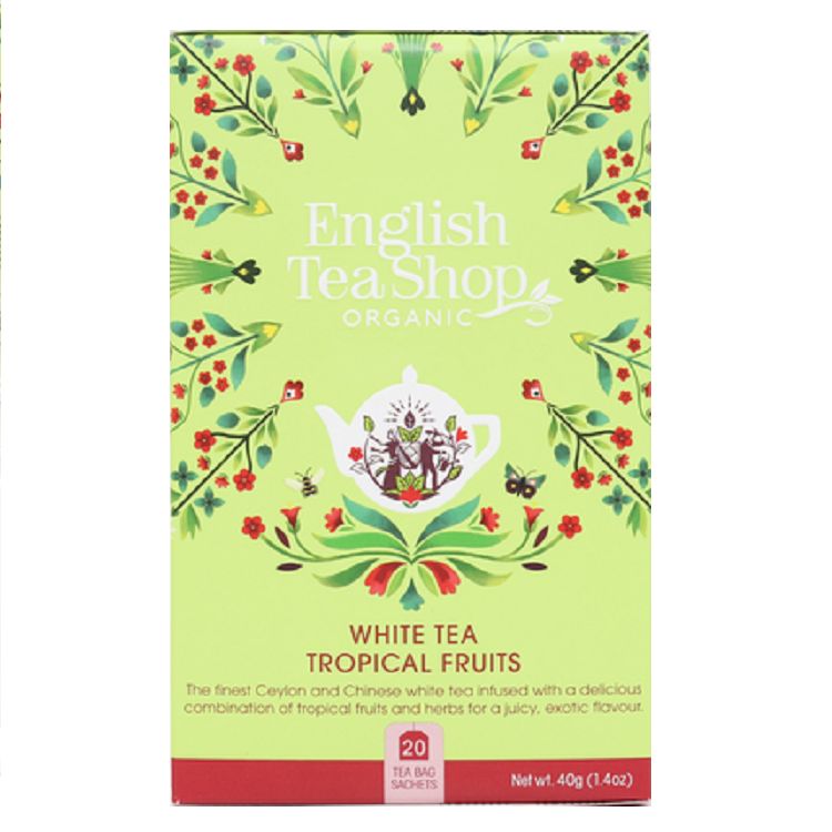 Organic White Tea Bags with Tropical Fruits - English Tea Shop 20-Count | Perfect for Relaxation, Afternoon Tea & Gifts