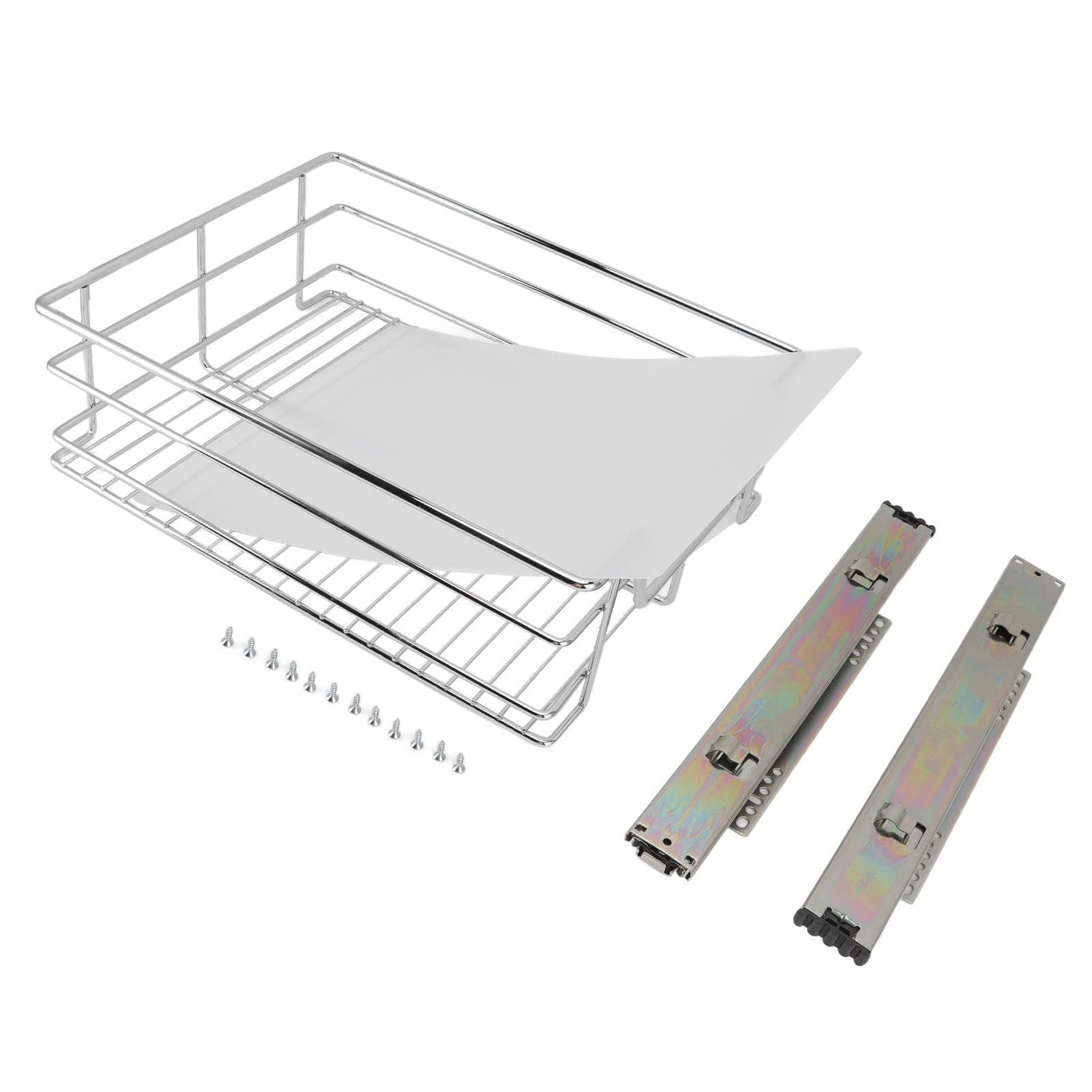 34cm Sliding Drawer Dish Cabinet Shelf - Heavy Duty Wire Kitchen Organizer with Undersink Drain Rack | Space-Saving Storage Solution for Kitchen & Bathroom | Perfect for Small Spaces, Dish Drying and Utensil Organization