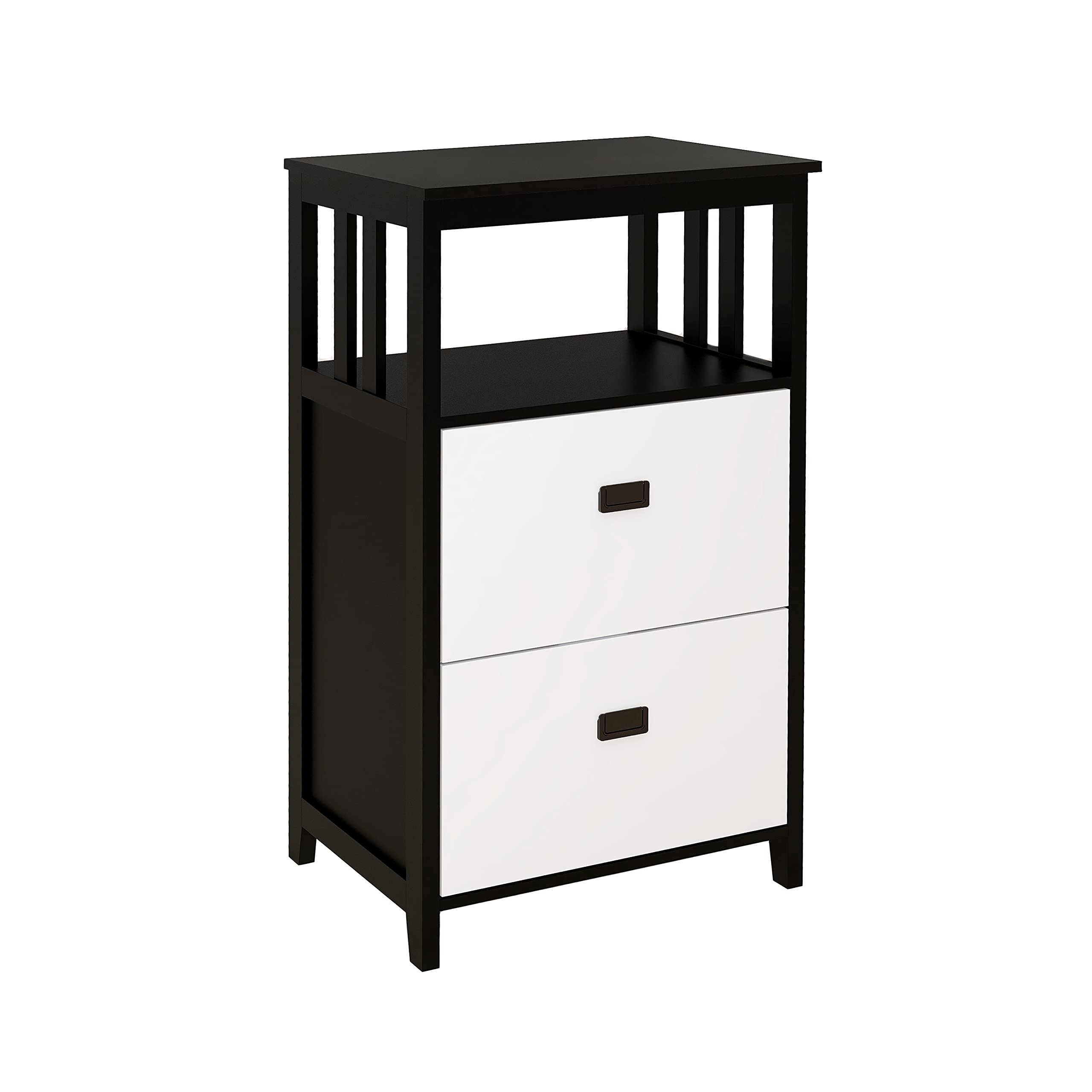 FSCLJ Black and White 2 Drawer Lateral File Cabinet with Open Compartment Storage Space - Office, Bedroom & Study Organizer for Documents, Supplies & Home Decor