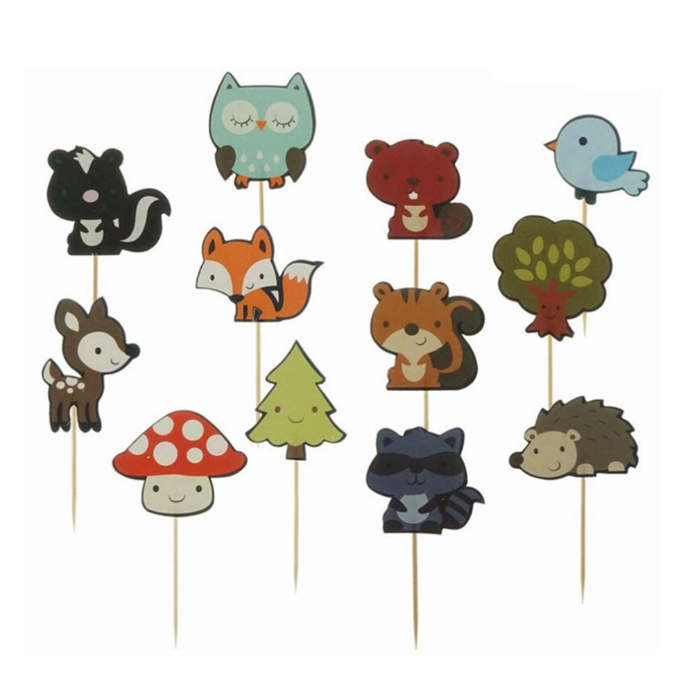 HEMOTON 12pcs Forest Animal Cake Toppers - Adorable Cupcake Decorations for Baby Shower, Birthday Party & Wedding (Perfect for Jungle Theme Cakes, Dessert Table Decor)