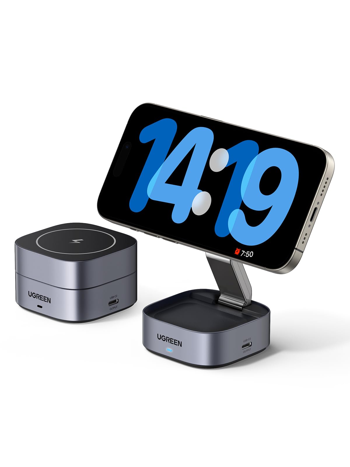 UGREEN MagFlow 2-in-1 Qi 15W Wireless Charger with MagSafe - Compatible with iPhone 16/15/14/13/12 Series, Plus/Pro/Max/Mini, AirPods 4/3/2/Pro - Fast Magnetic Folding Stand with Adjustable Angle for Home, Office & Travel