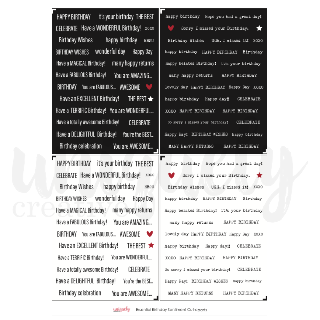 Essential Birthday Sentiments Mini Cut-a-Part Sheet - Perfect for DIY Greeting Cards, Scrapbooking & Party Decorations