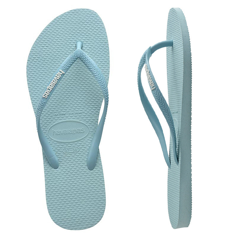 HAVAIANAS Adult Slim Rubber Logo Flip Flops - Sky Blue | Comfortable & Durable Sandals for Beach, Pool, and Casual Wear