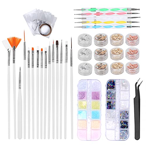 Professional Nail Art Kit with Nail Brushes, Dotting Pens, Rhinestones & Foil - Complete DIY Acrylic Nail Design Set for Home Salon, Parties & Gifts