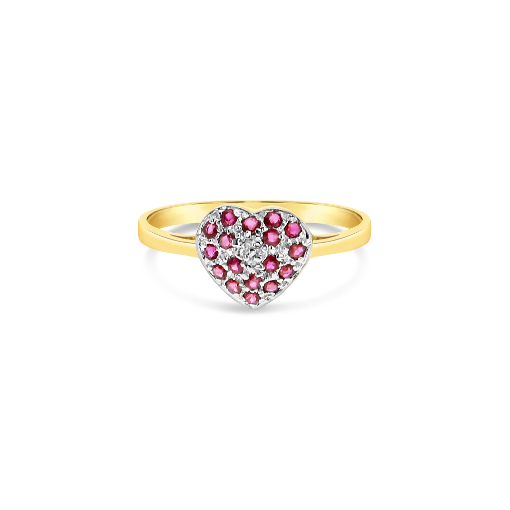 10k Yellow Gold Heart Shaped Ruby & Diamond Pave Ring - Elegant Valentine's Gift, Anniversary Jewelry for Women