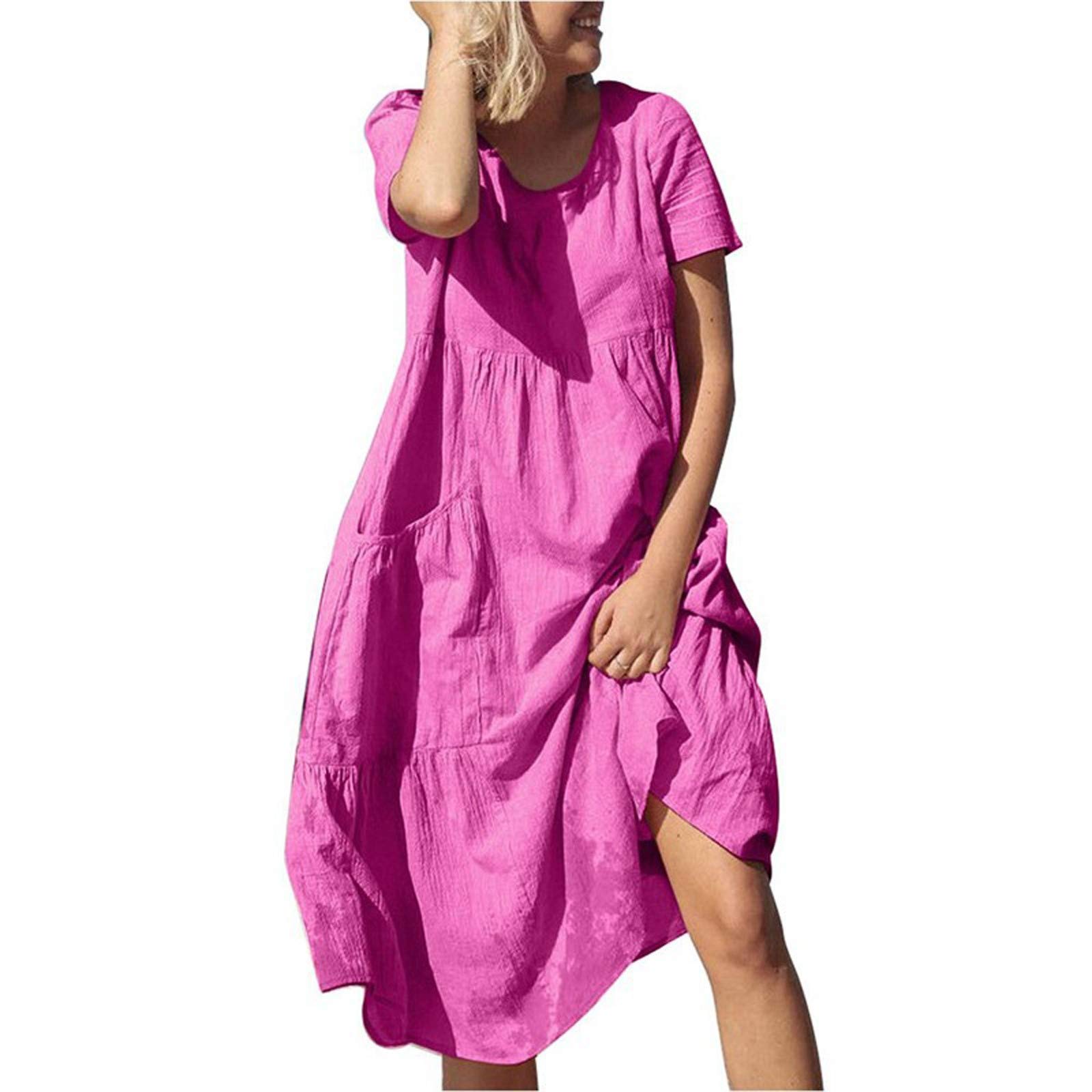 Women's Summer Casual Short Sleeve Loose Dress - Knee Length Beachwear for Dating & Outdoor Activities | Perfect for Beach Vacations, Picnics, and Summer Outings