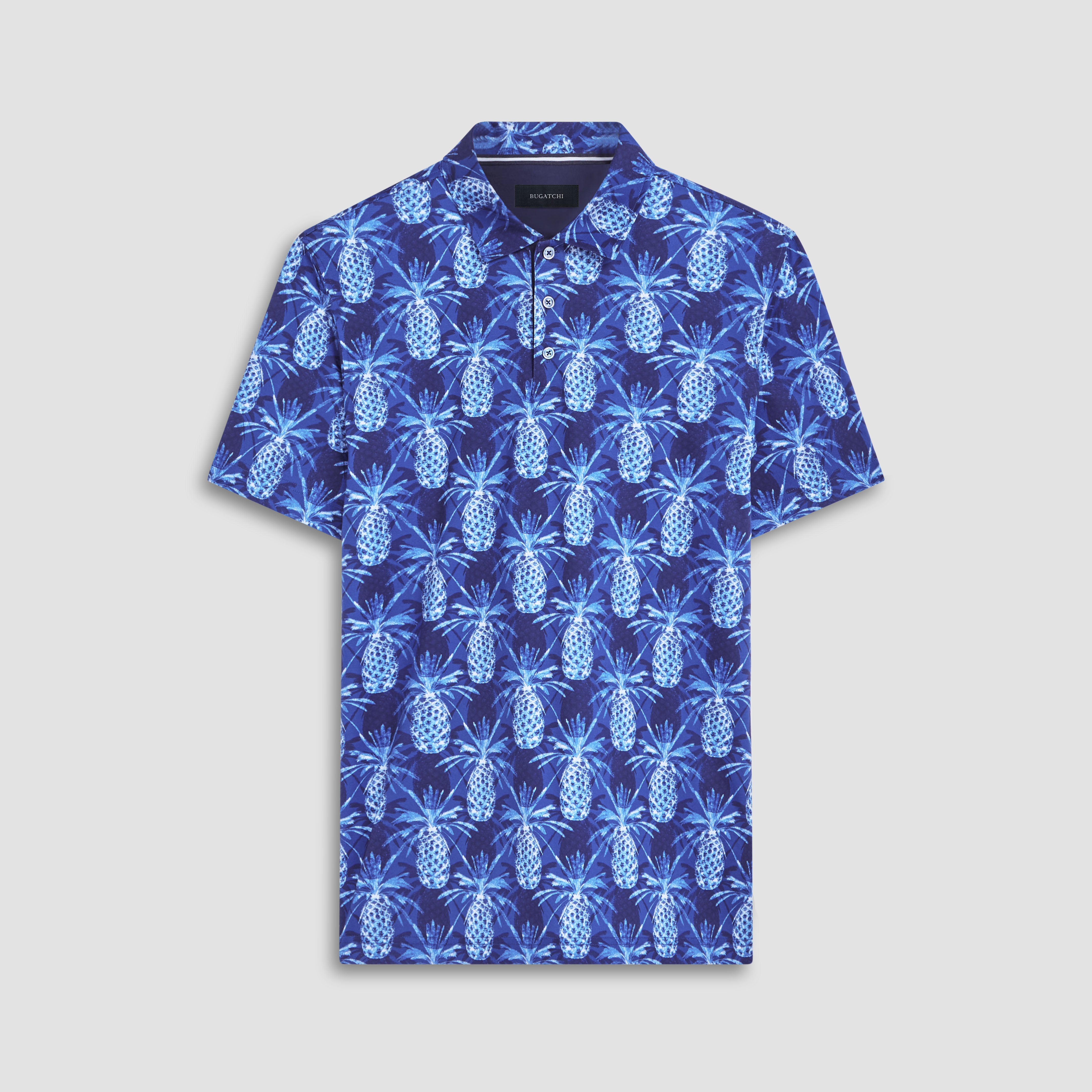 Hendrix Men's Pineapple Print Polo Shirt - Casual Short Sleeve Button Down Shirt for Summer, Beach, and Tropical Vacations