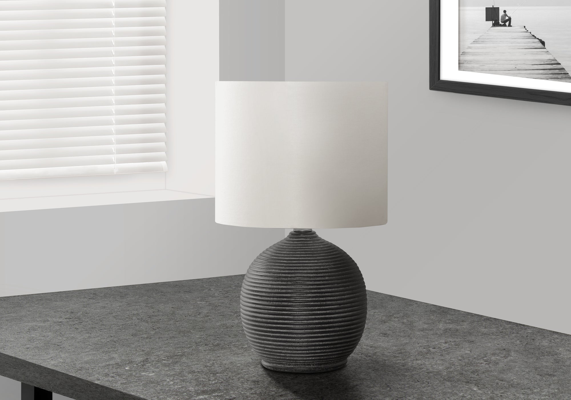 16 Inch Black Resin Table Lamp with Ivory Cream Shade - Modern Elegant Lighting for Living Room, Bedroom & Office Decor