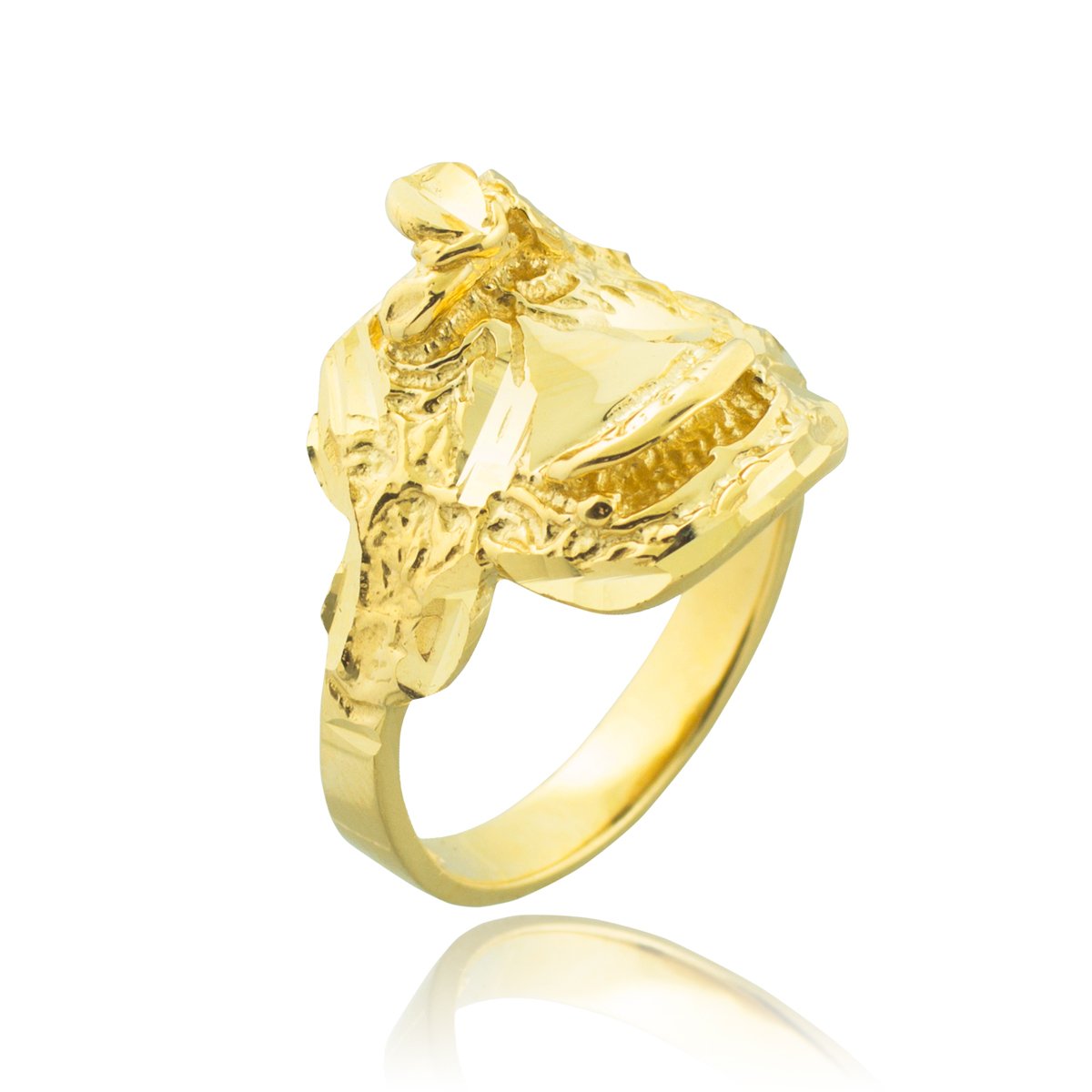 10k Yellow Gold Western Riding Saddle Ring - Dainty Country Girl Band Jewelry for Cowgirls, Rodeo & Equestrian Fashion Accessories