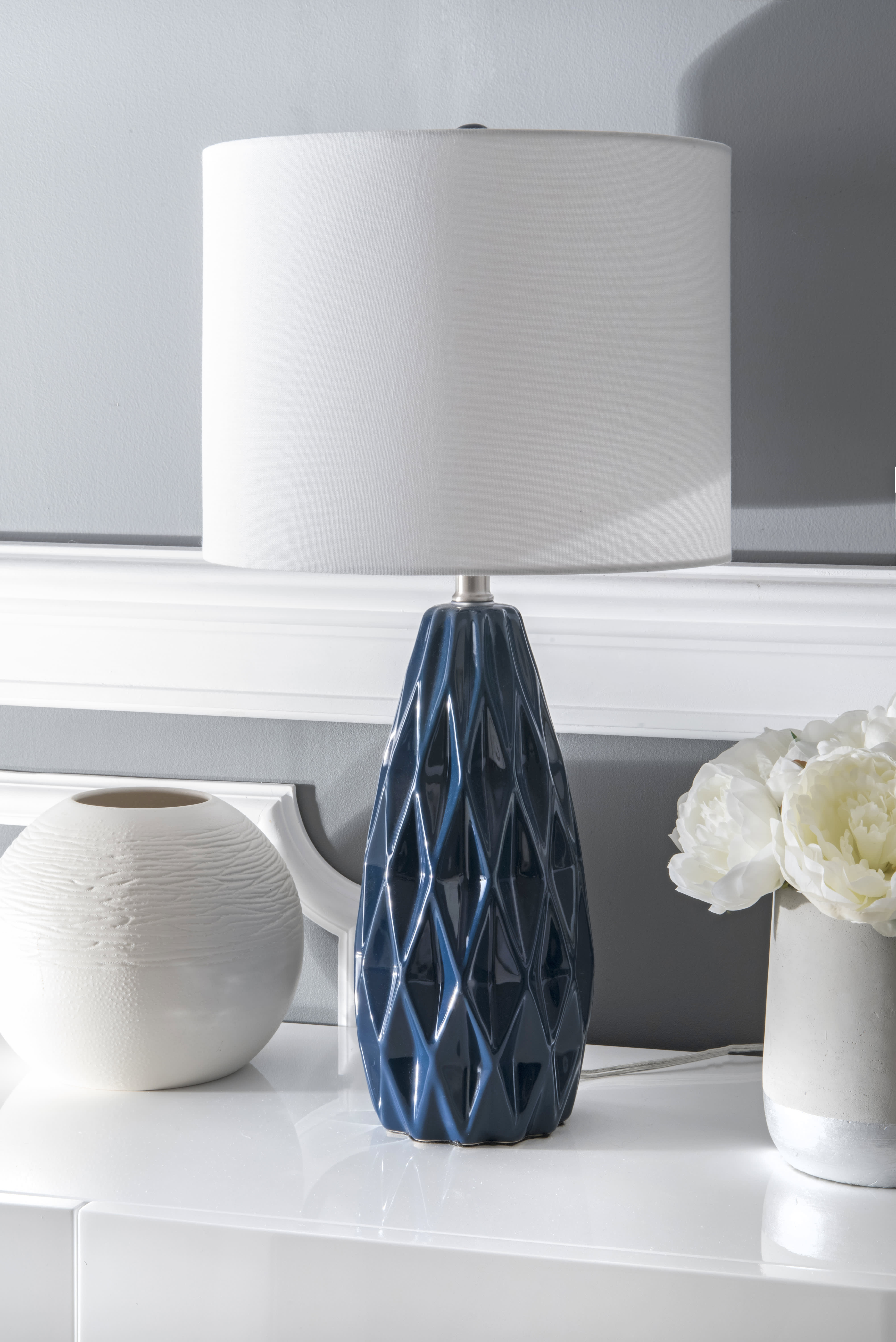 25 Inch Taylor Ceramic Table Lamp Navy Blue - Modern Bedside & Living Room Lighting for Home Decor
