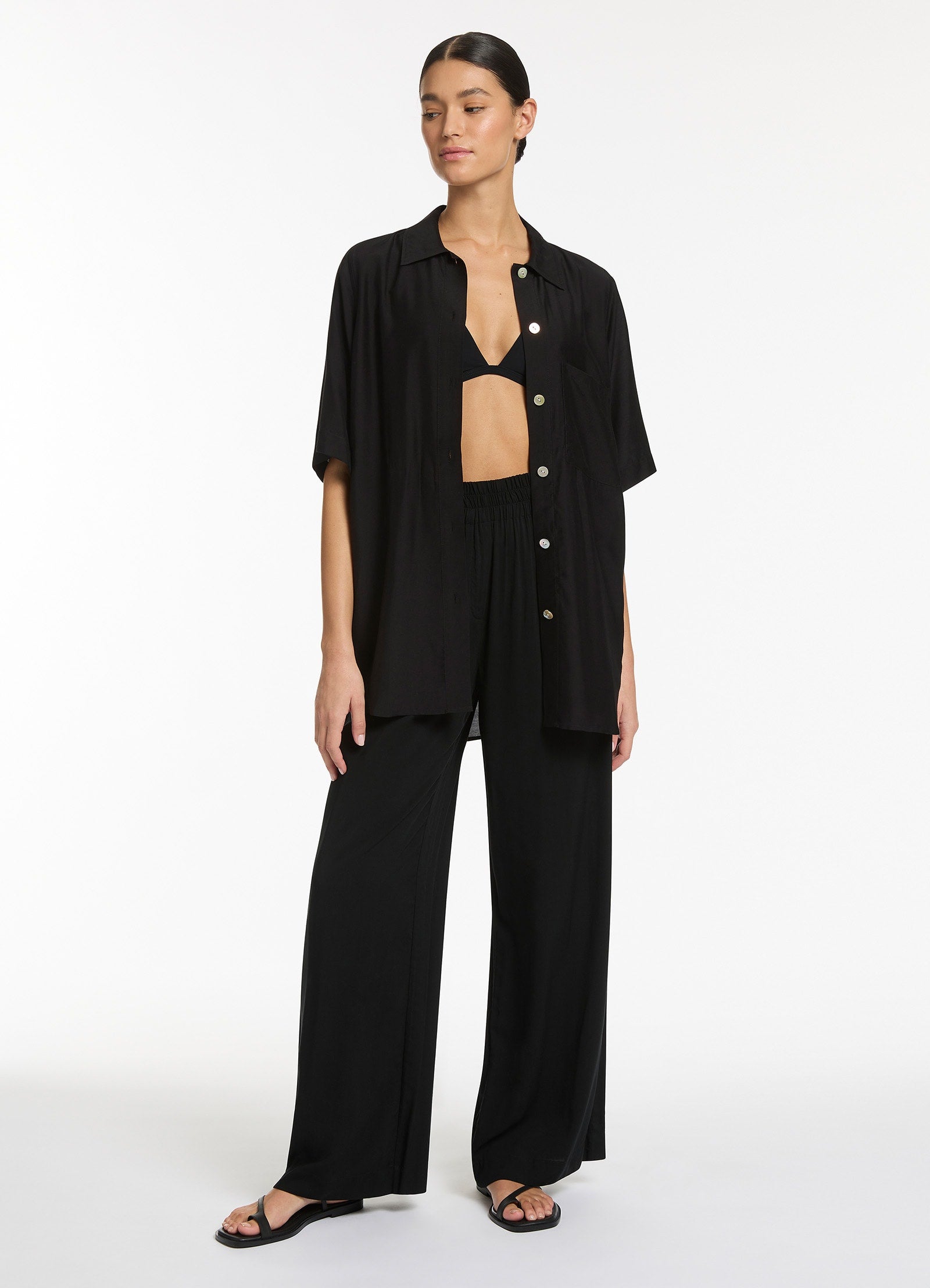 JetSet Wide Leg Pants for Women - High Waisted Flowy Lounge Pants - Soft Stretchy Comfortable Black Trousers - Perfect for Yoga, Travel & Casual Wear