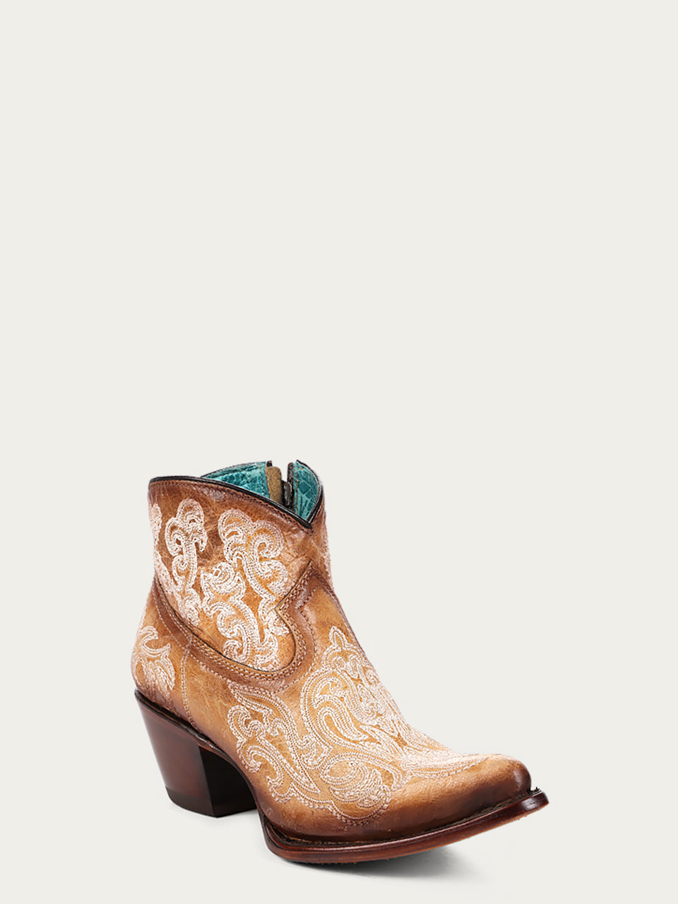 Luminous Embroidered Straw Blue J-Toe Ankle Boots for Women with Side Zipper - Perfect for Night Out, Parties & Festivals