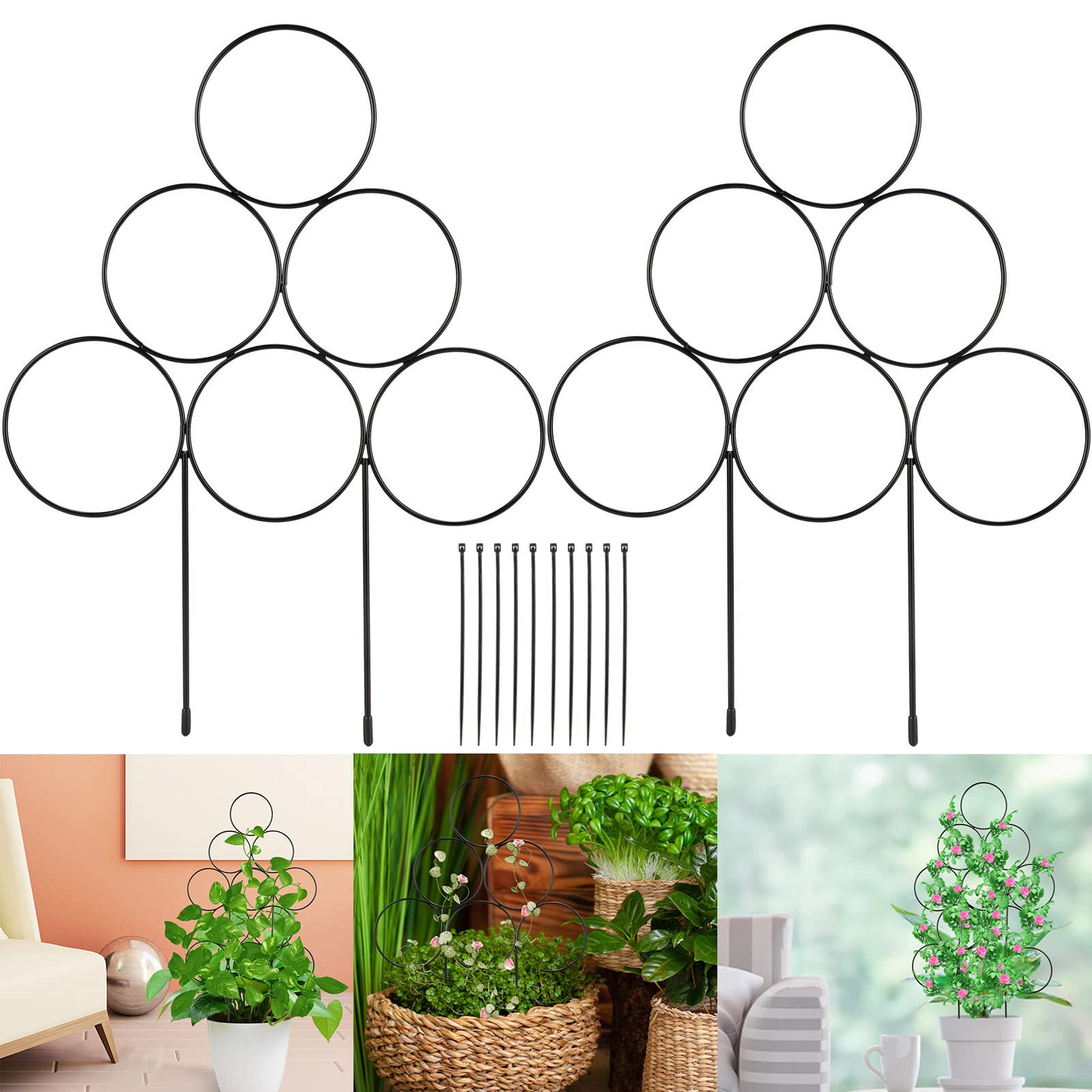 2 Pack Stackable Metal Garden Trellis for Climbing Plants - Small Plant Support Frame for Potted Flowers, Vines, Peas, Ivy & Cucumbers | Indoor/Outdoor Vertical Gardening Decor