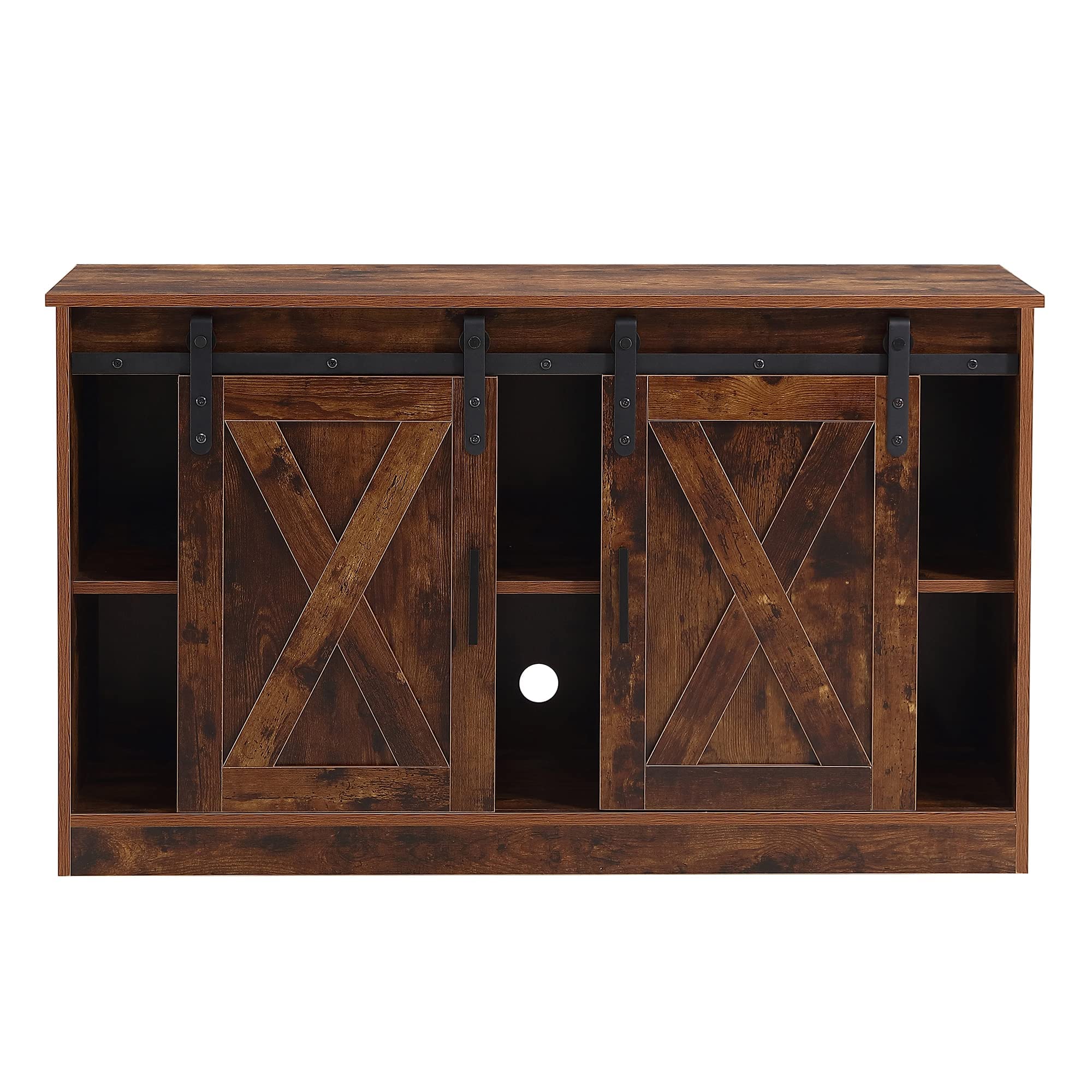 Rustic Brown Wooden TV Stand with Sliding Barn Doors - Entertainment Center Storage Cabinet for Living Room & Bedroom - Farmhouse Style Media Console for TVs up to 65