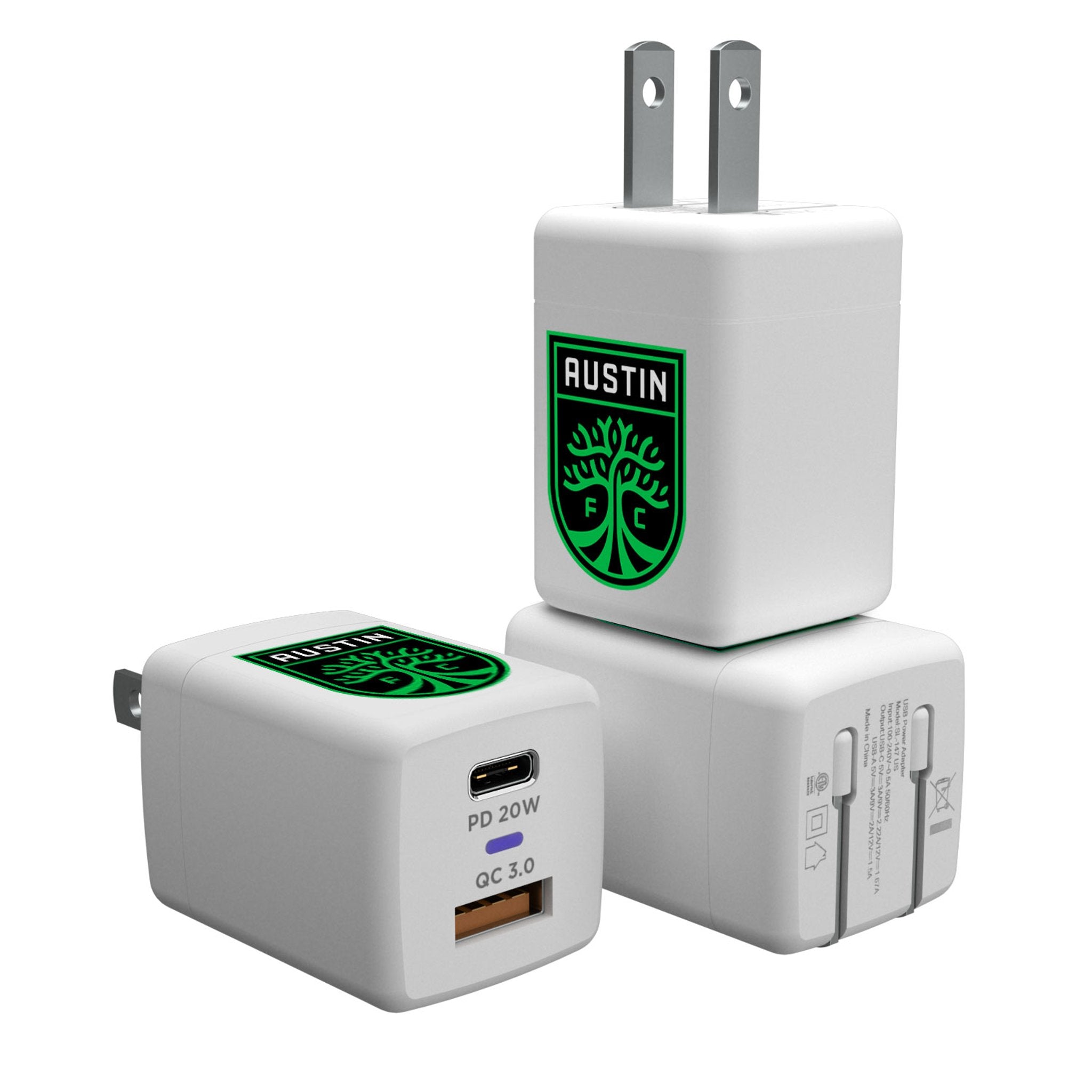 Austin FC Insignia USB A/C Fast Charger - Dual Port Car & Wall Charger for iPhone, Android, iPad - Perfect for Soccer Fans & Travel Accessories