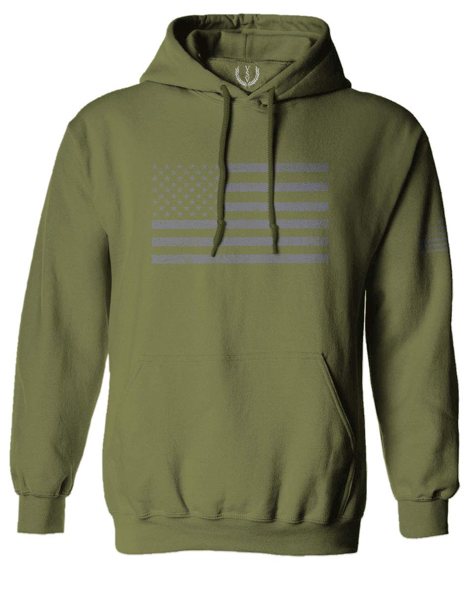 Vintage American Flag Hoodie - Gray USA Patriotic Pullover Sweatshirt for Men & Women | Perfect for 4th of July, Veterans Day & Patriotic Events