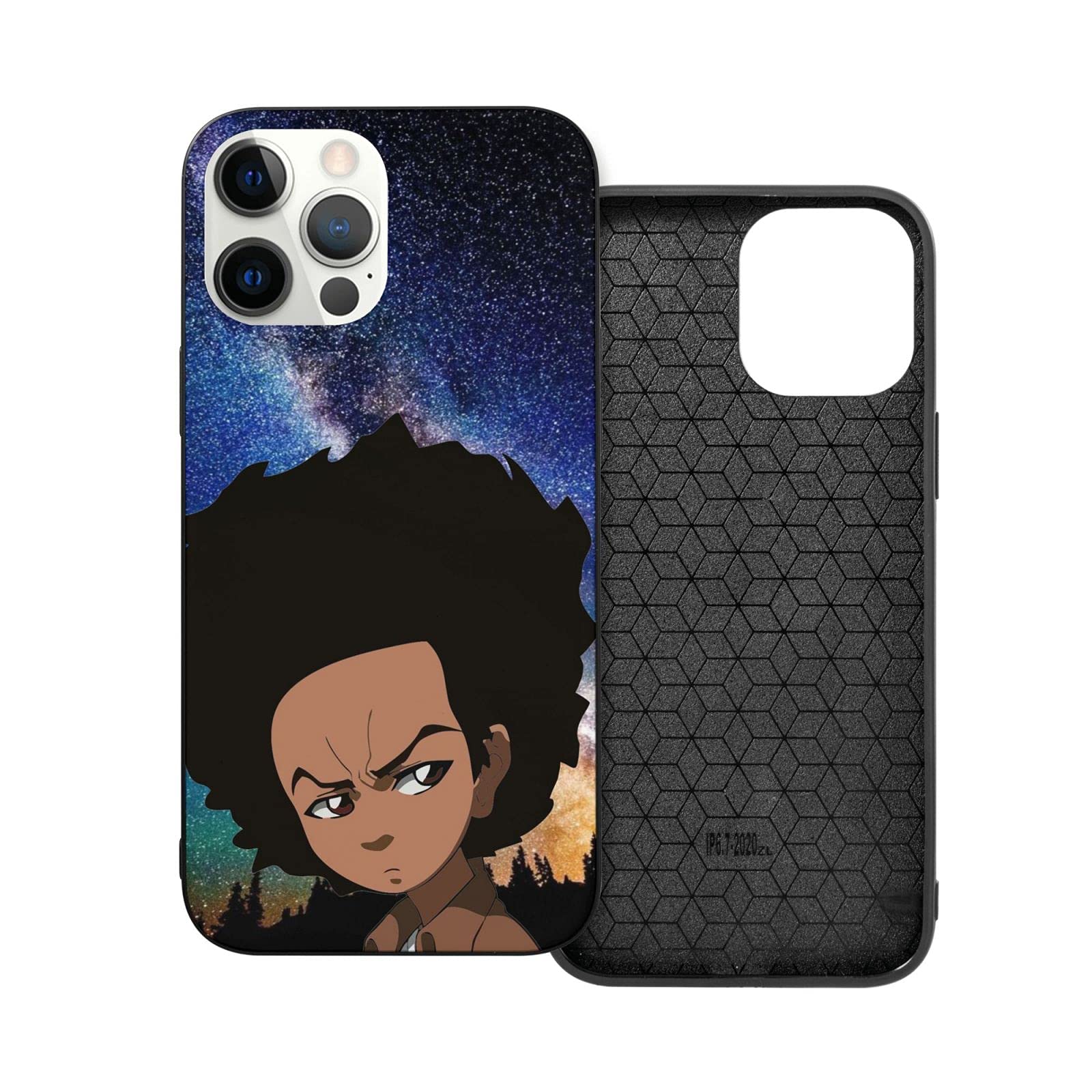The Boondocks Huey Freeman iPhone 12 Case - Shockproof & Anti-Scratch TPU Bumper Phone Cover (White) - Perfect for Anime Fans, Cartoon Lovers & Daily Protection